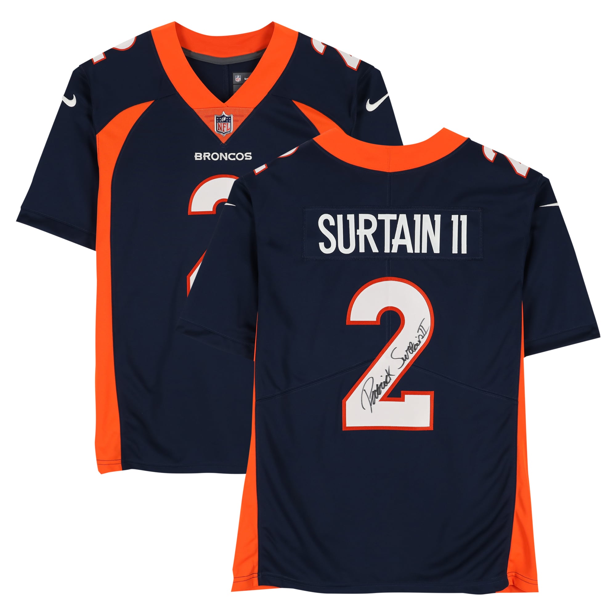 Maillot Nike Limited bleu marine autographié de Patrick Surtain II, Denver Broncos