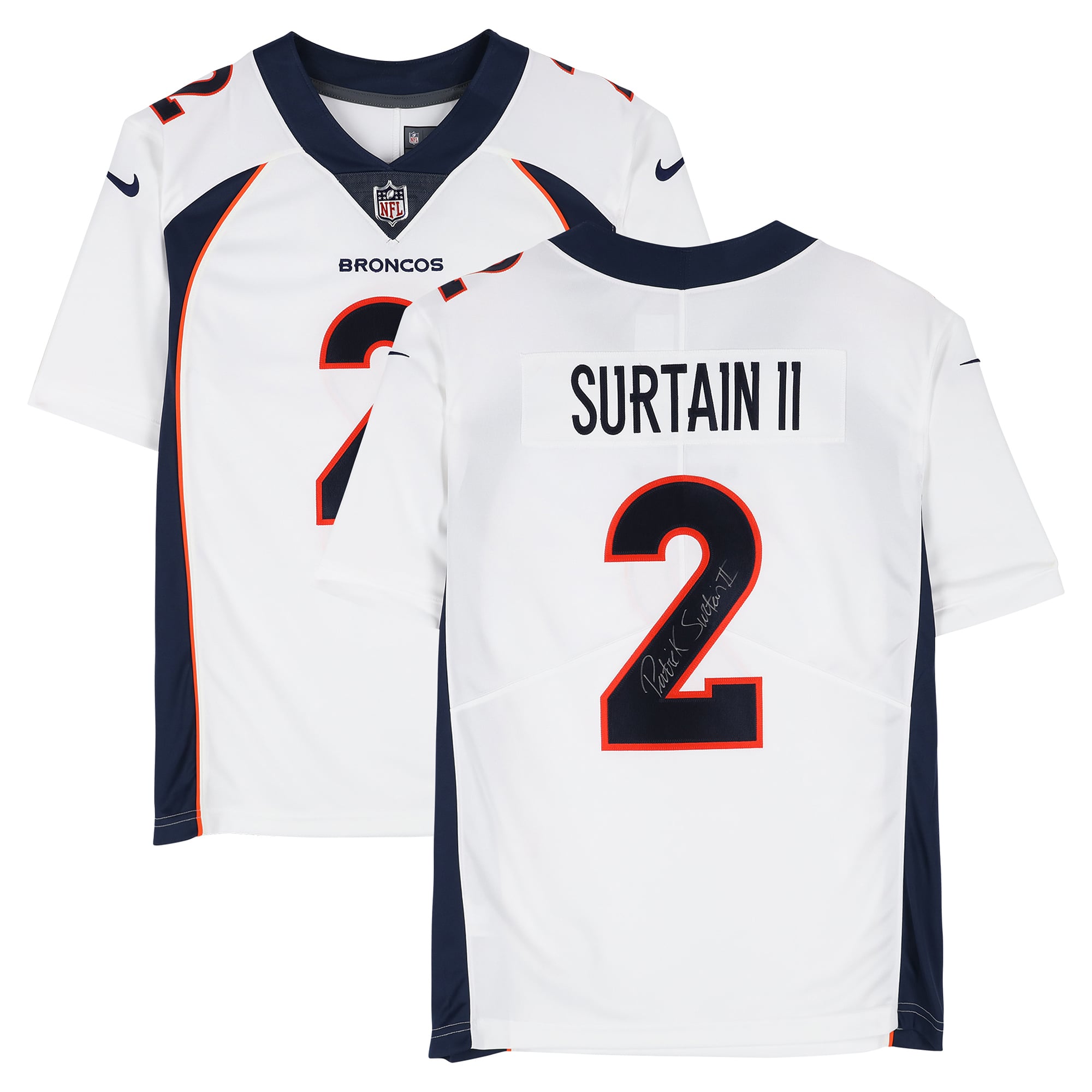 Maillot rétro Nike blanc autographié de Patrick Surtain II (Denver Broncos), édition limitée 1997-2023.