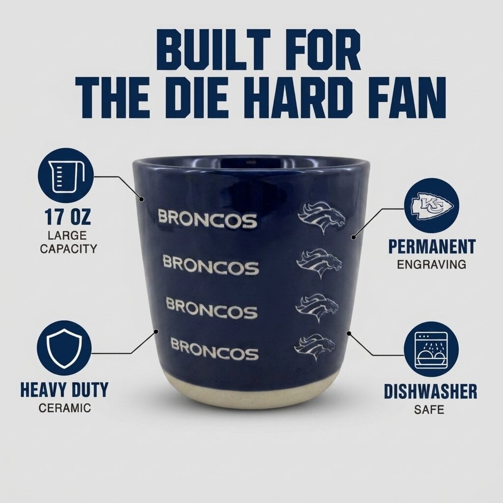 Mug Pegasus Denver Broncos 17 oz, logo ton sur ton, finition sablée