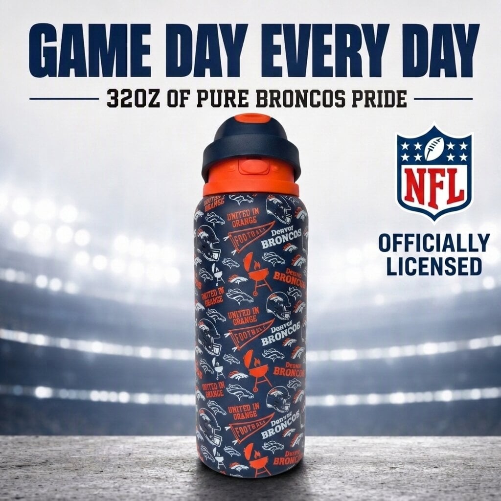 Gourde Pegasus Denver Broncos 32 oz, motif fanion de match, en acier inoxydable ProPress