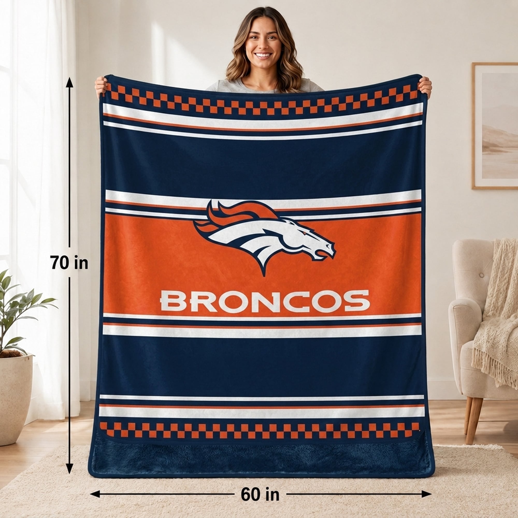 Couverture en fausse fourrure à carreaux Pegasus Denver Broncos 60" x 70"