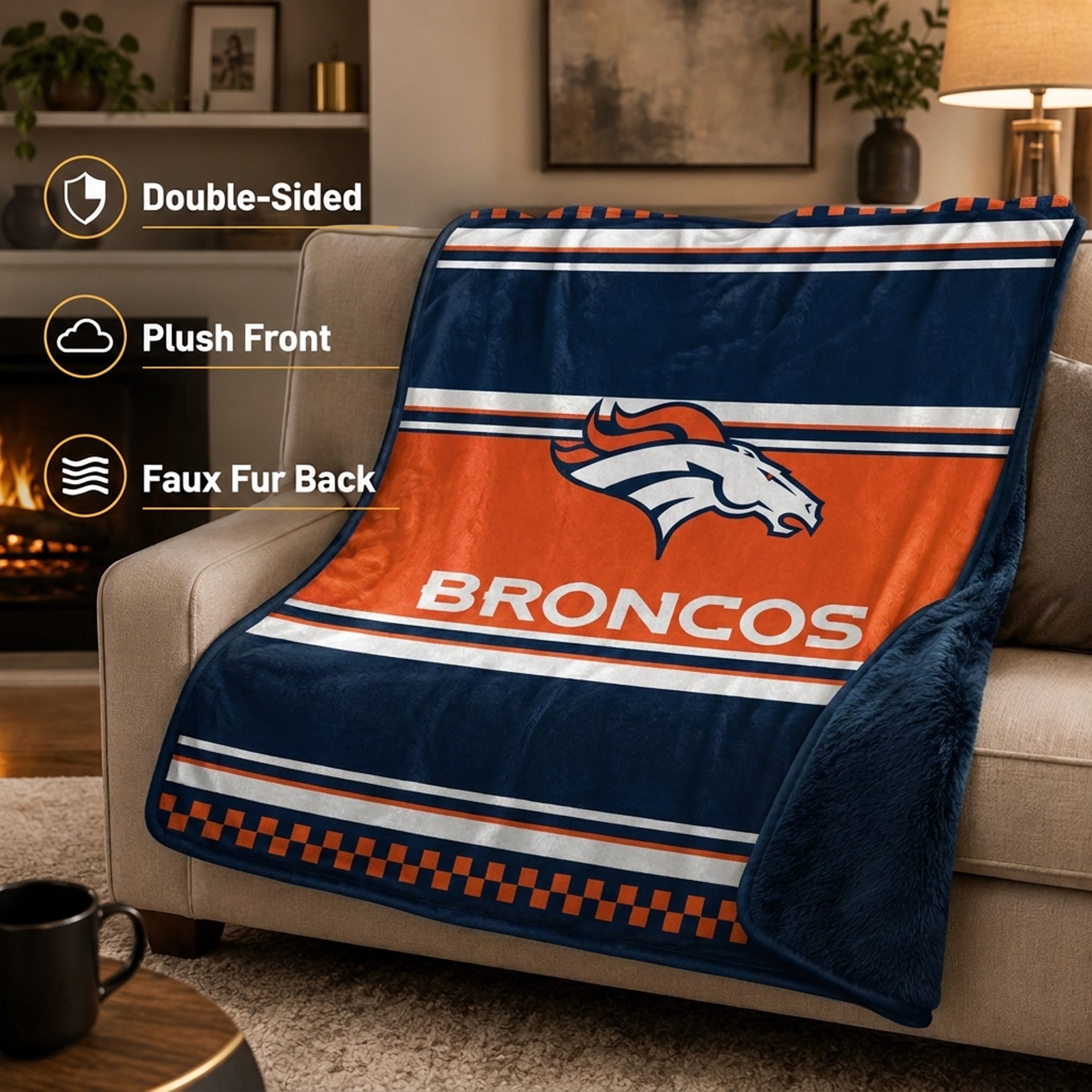 Couverture en fausse fourrure à carreaux Pegasus Denver Broncos 60" x 70"
