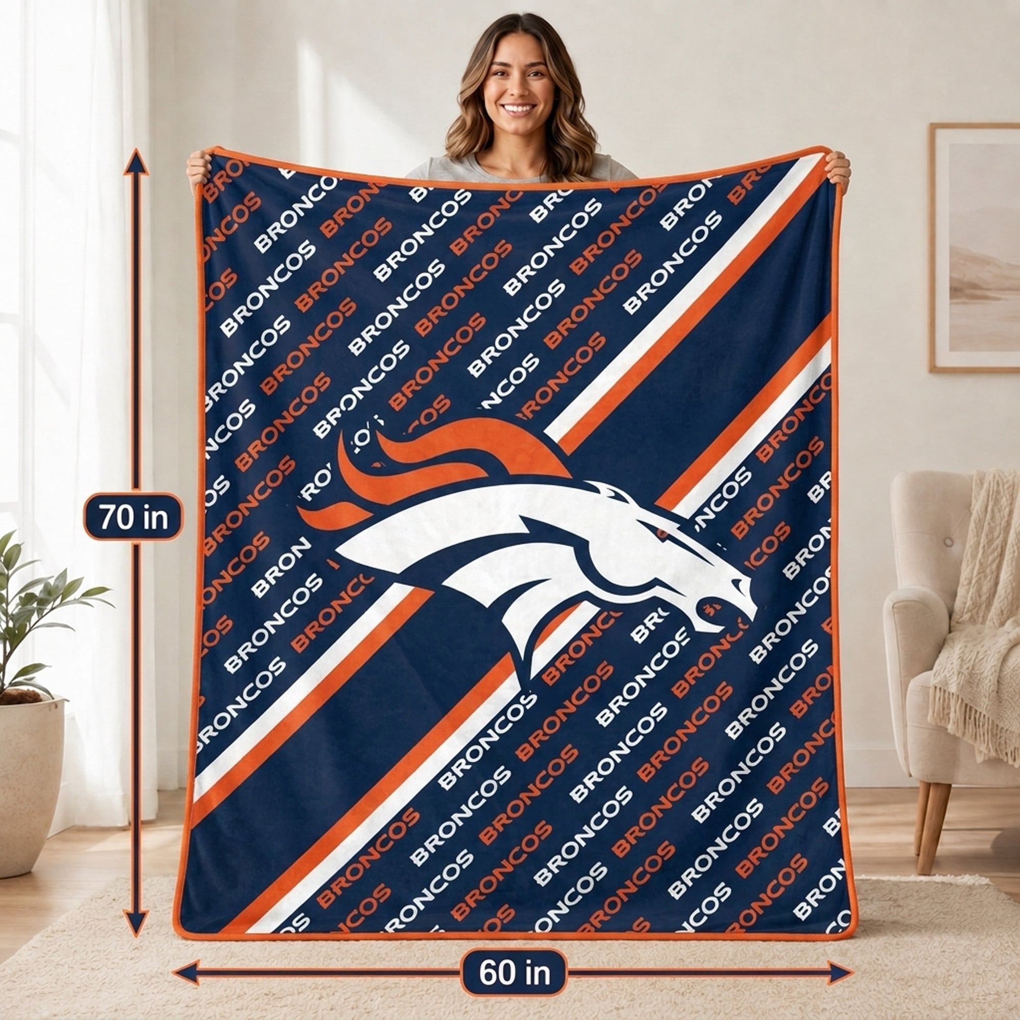 Couverture ultra douce Pegasus Denver Broncos 60" x 70" (diagonale) avec logo et doublure