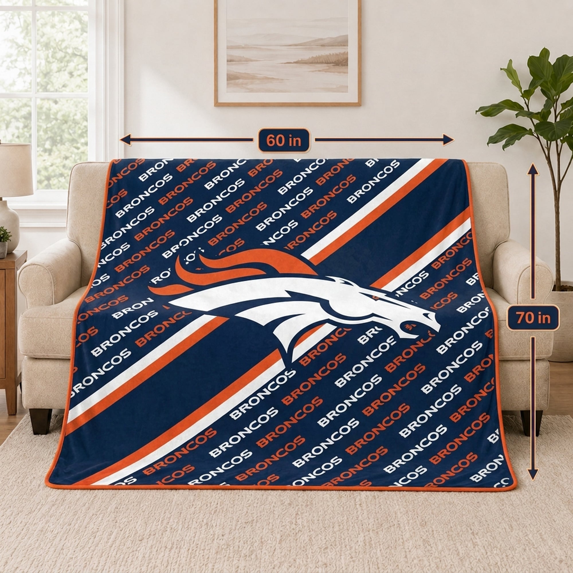 Couverture ultra douce Pegasus Denver Broncos 60" x 70" (diagonale) avec logo et doublure