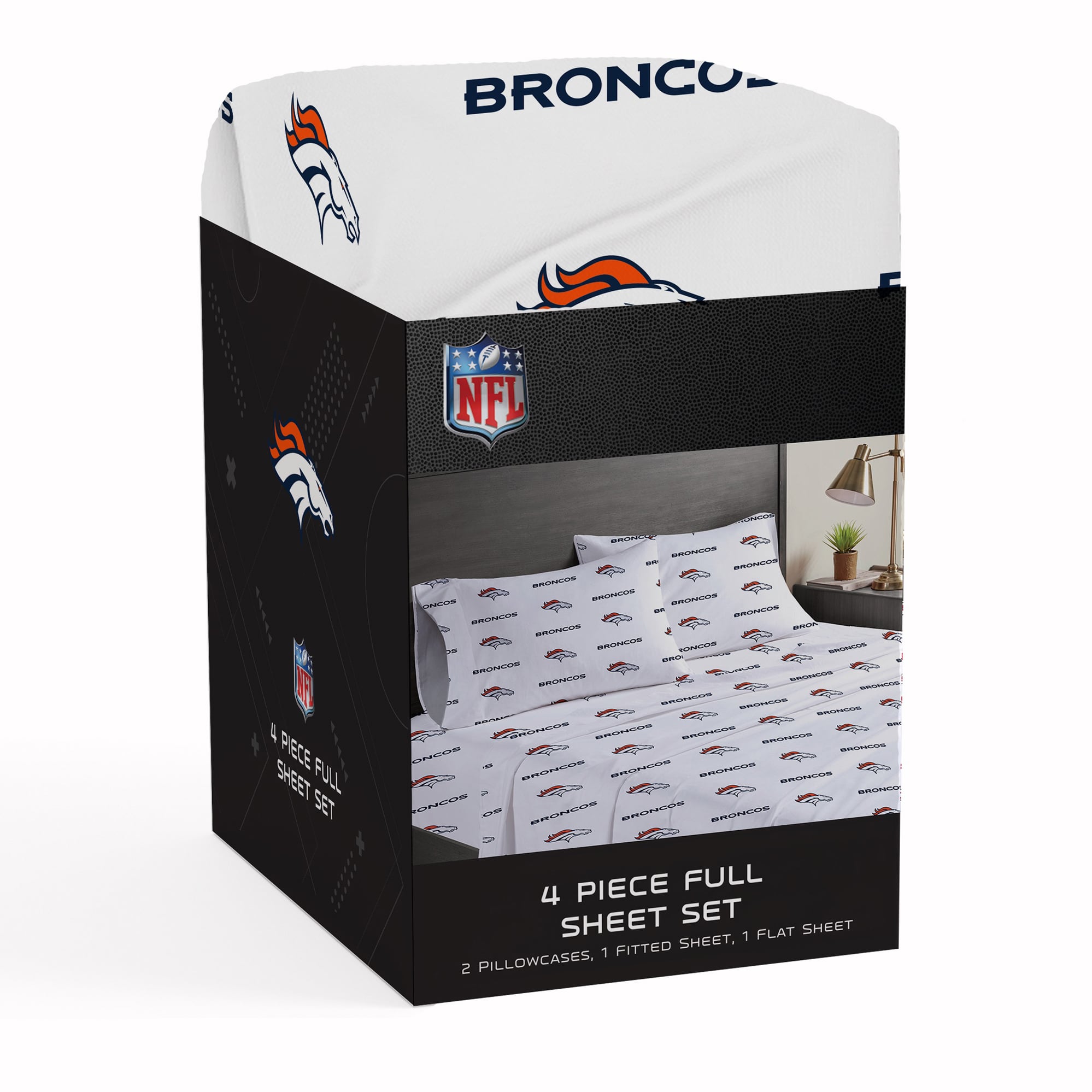 Ensemble de draps complets quatre pièces Pegasus Denver Broncos