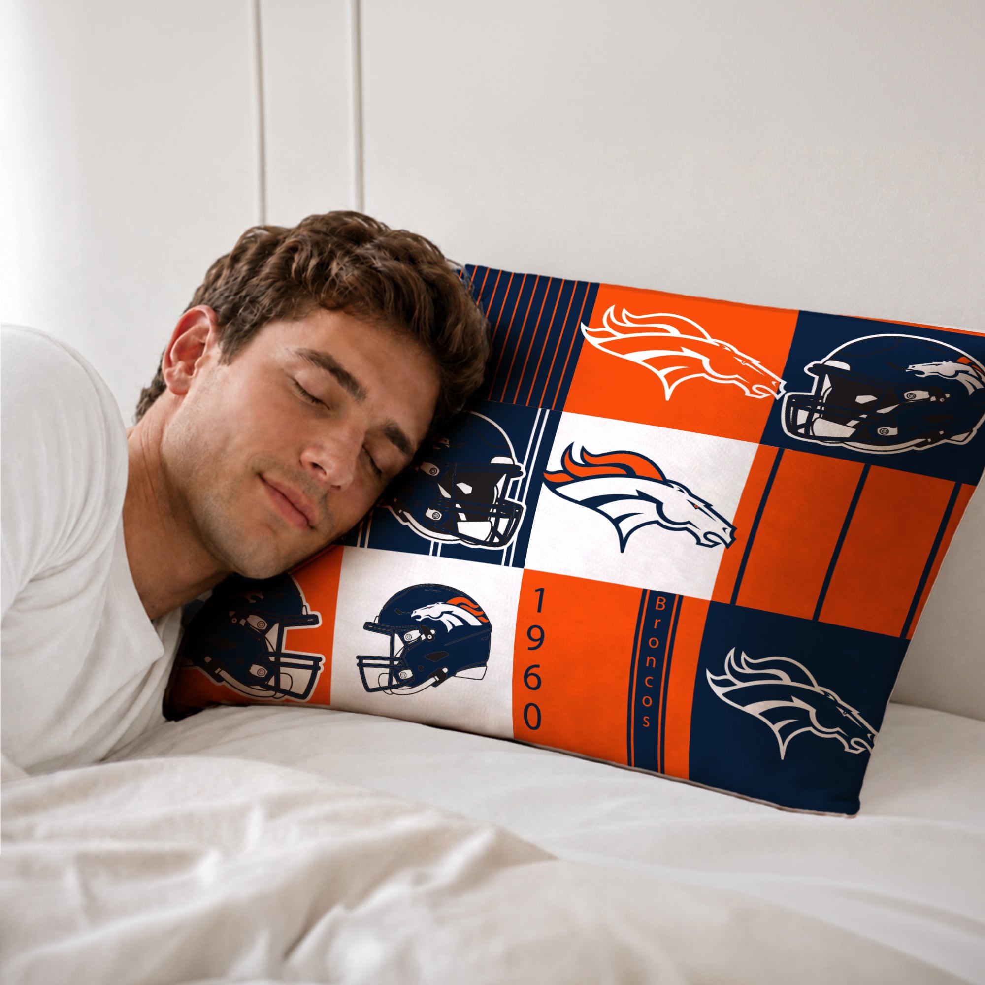 Ensemble de literie trois pièces Pegasus Denver Broncos Patchwork Plaid pour lit double/queen