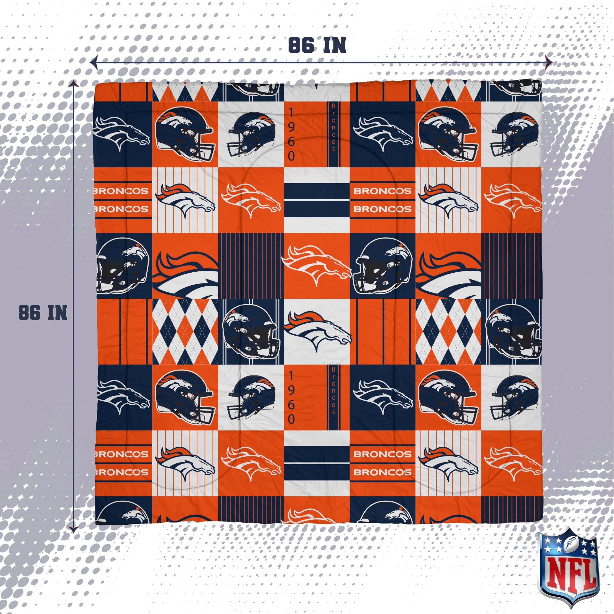 Ensemble de literie trois pièces Pegasus Denver Broncos Patchwork Plaid pour lit double/queen