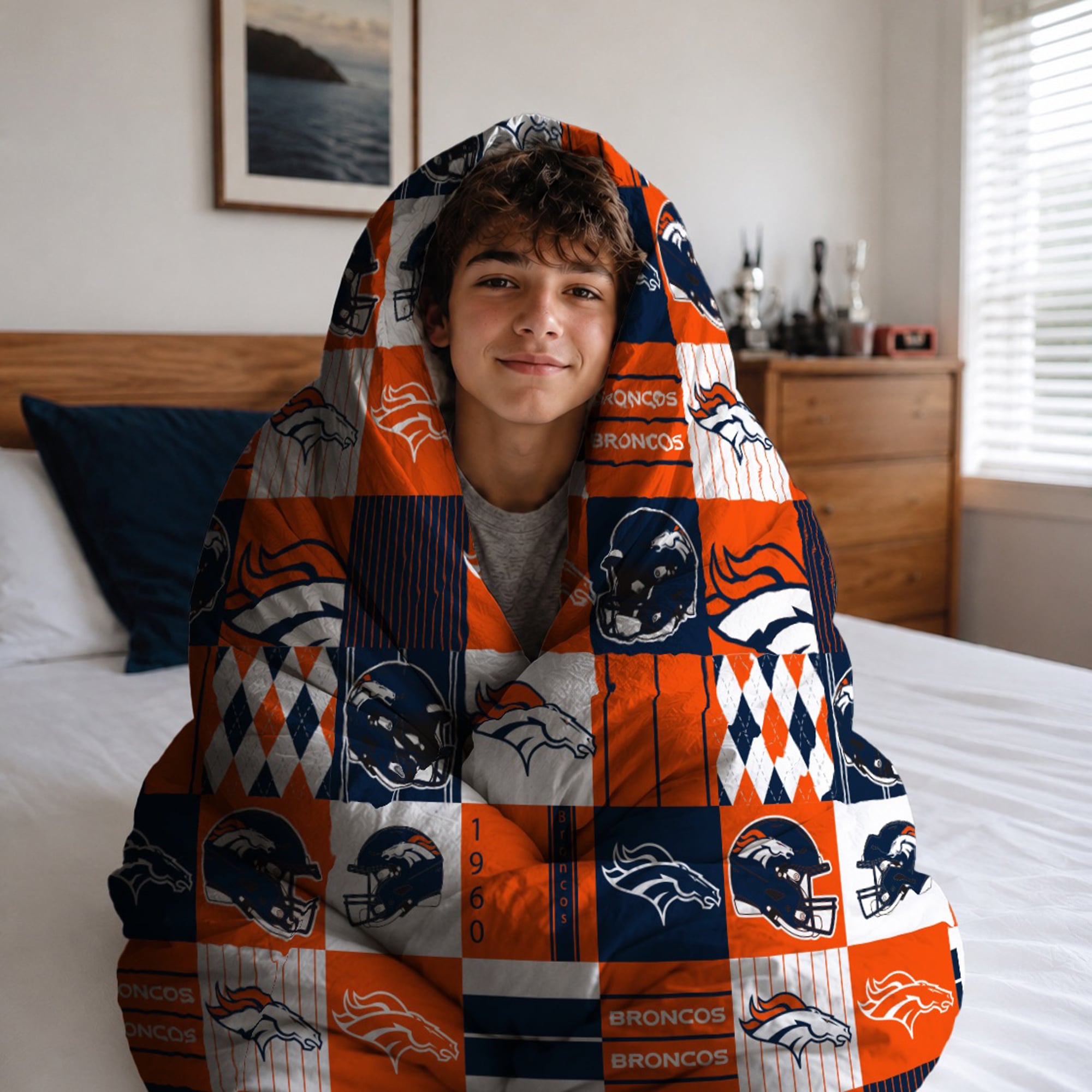 Ensemble de literie deux pièces Pegasus Denver Broncos Patchwork Plaid Twin/Twin XL