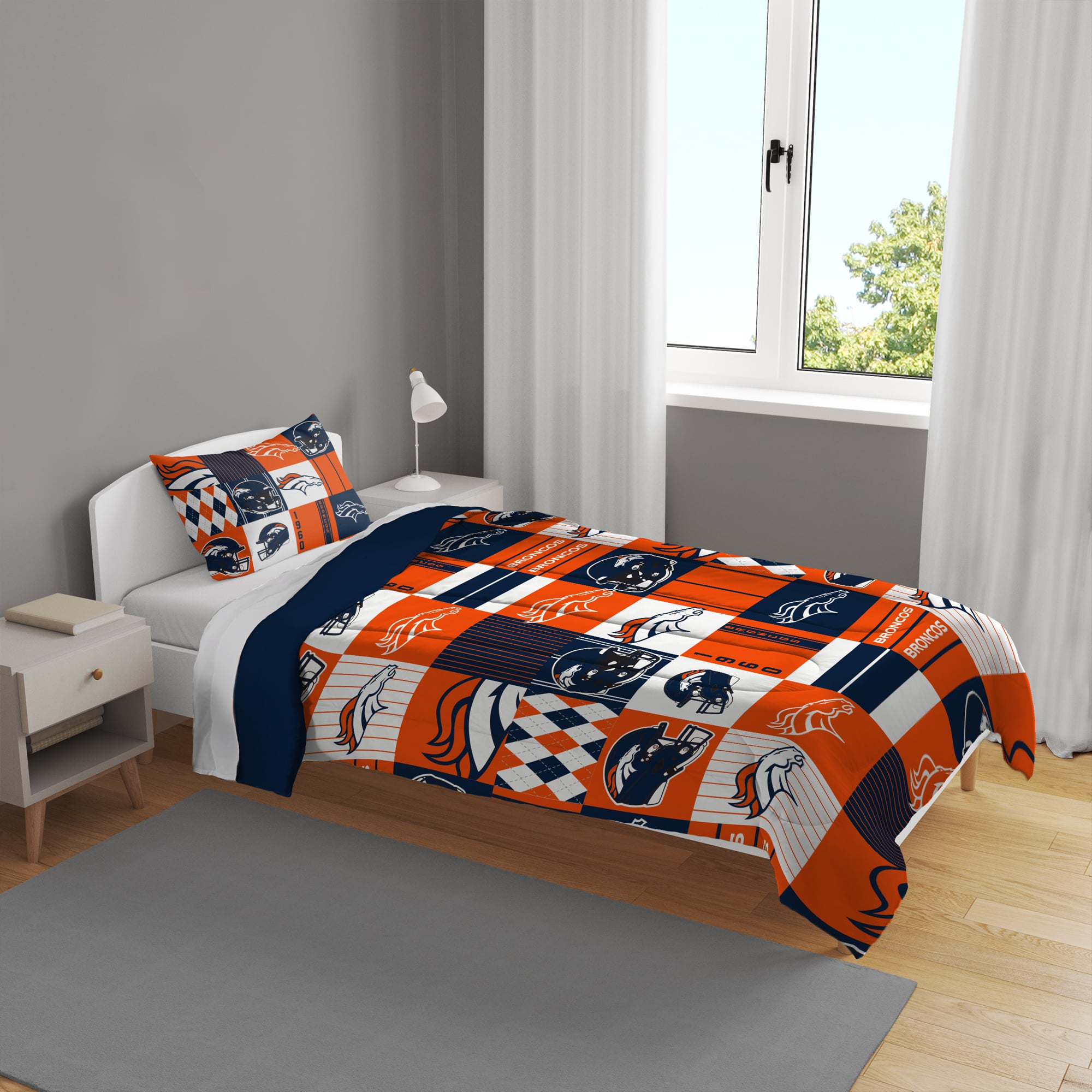 Ensemble de literie deux pièces Pegasus Denver Broncos Patchwork Plaid Twin/Twin XL