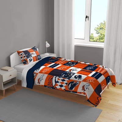 Denver Broncos Pegasus Patchwork Plaid Two-Piece Twin/Twin XL Bed in a Bag Set
