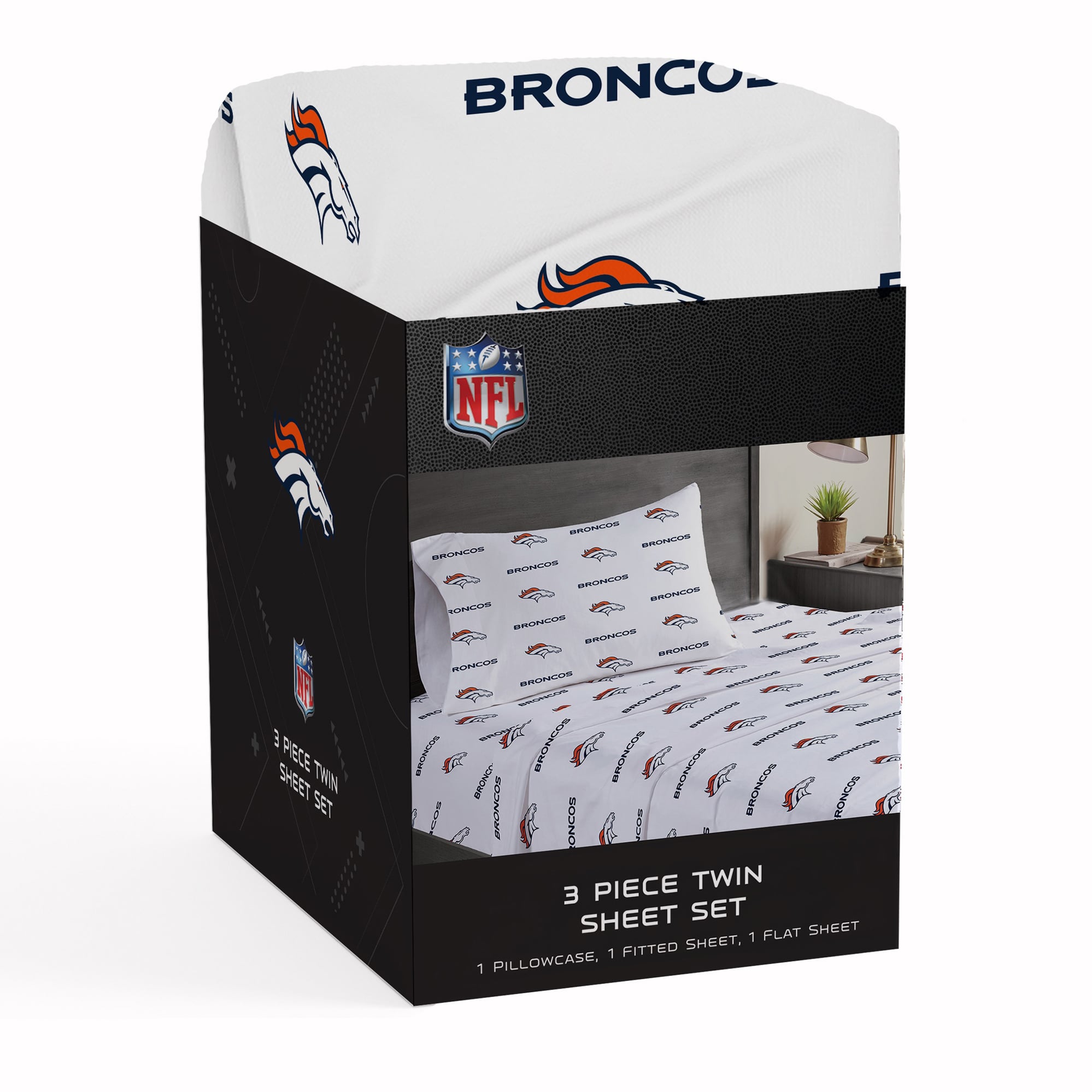 Ensemble de draps trois pièces Pegasus Denver Broncos pour lit simple