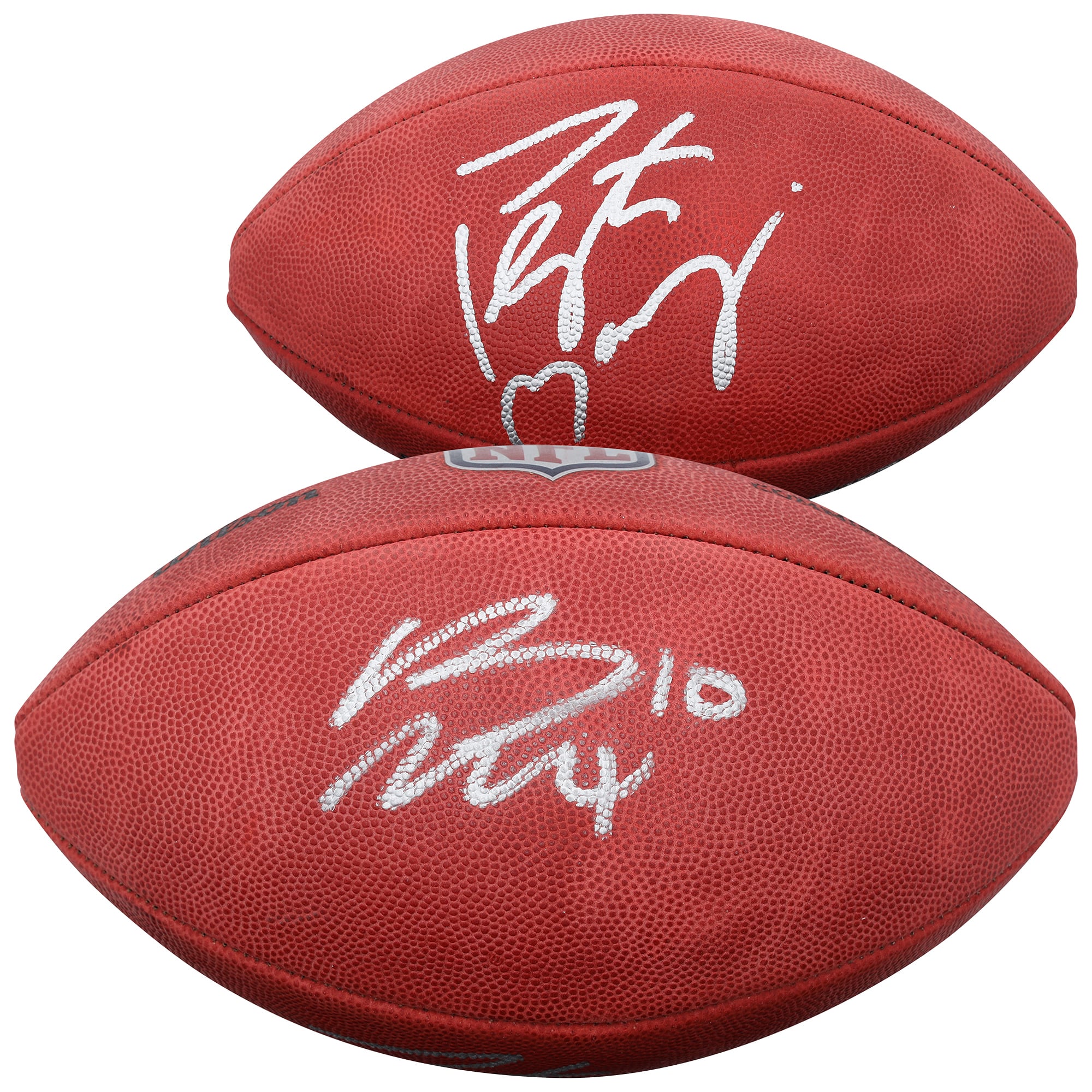 Ballon de football américain Duke en couleur, autographié par Peyton Manning et Bo Nix (Denver Broncos).