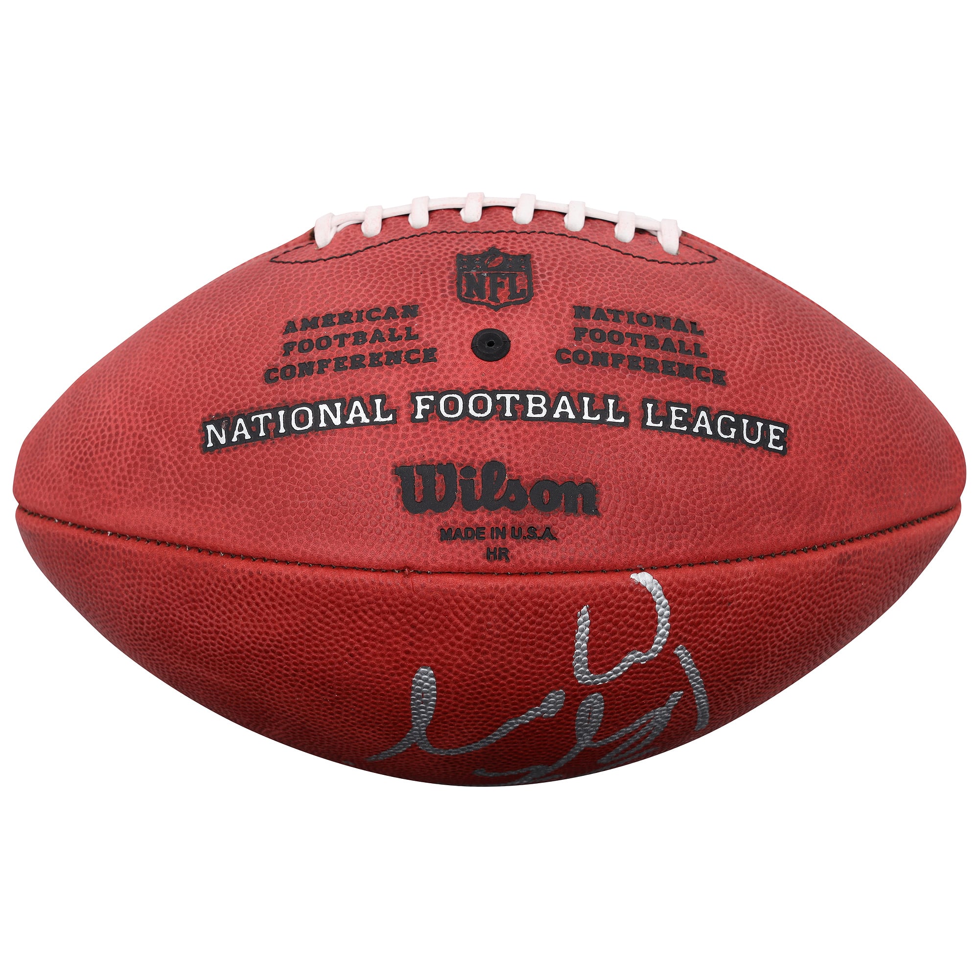 Ballon de football américain Duke en couleur, autographié par Peyton Manning et Bo Nix (Denver Broncos).