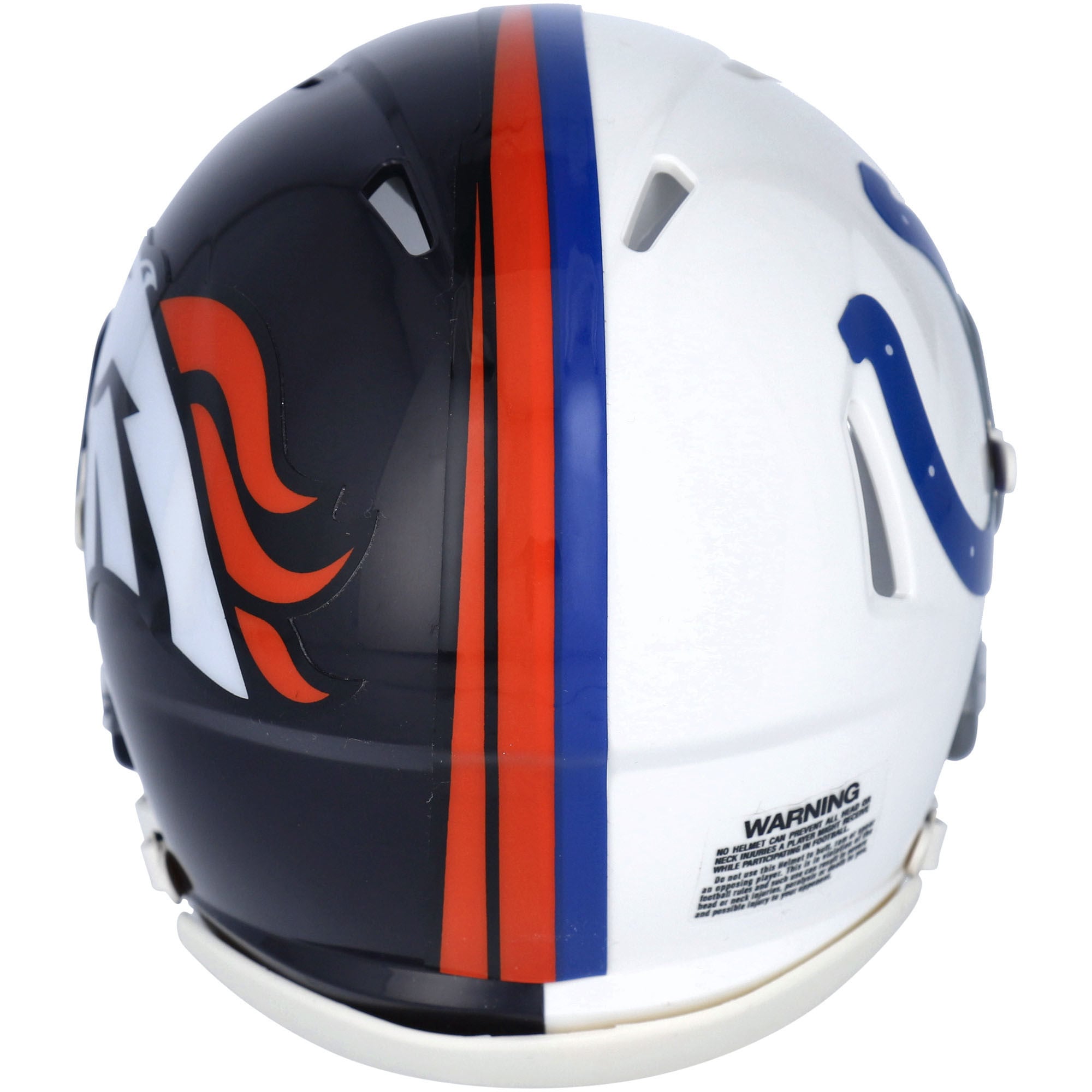 Casque miniature Riddell Half & Half Speed ​​autographié par Peyton Manning (Denver Broncos et Indianapolis Colts) - Signature côté Denver