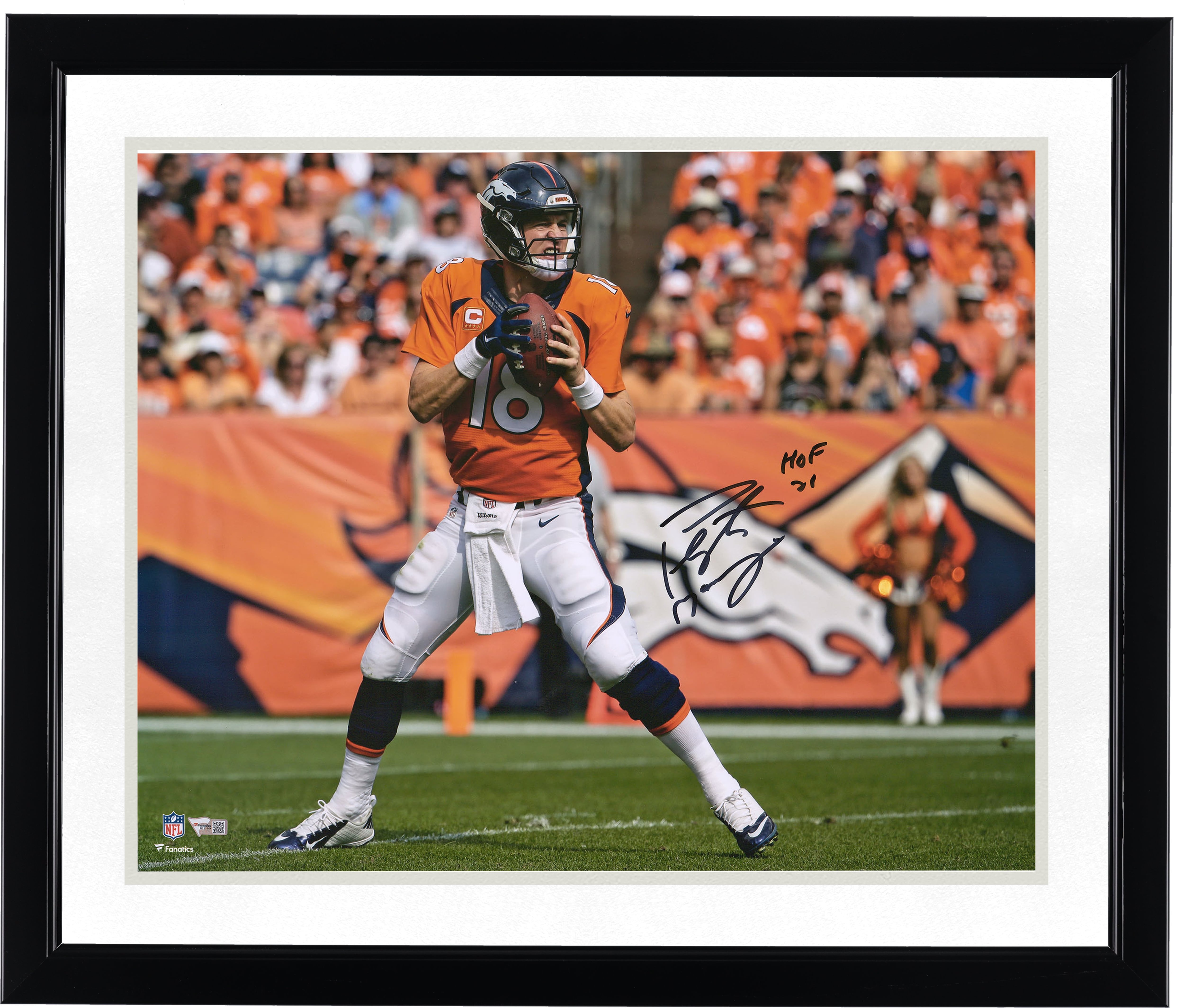 Peyton Manning Denver Broncos Autographed 16" x 20" Action Photograph with "HOF 21" Inscription