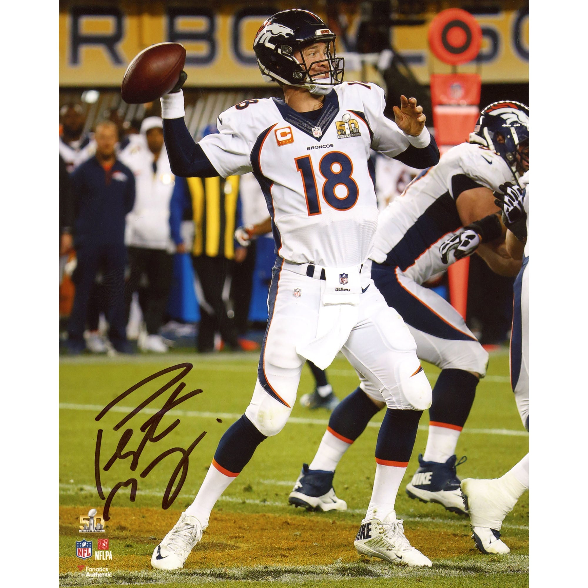 Peyton Manning Denver Broncos dédicacé 8" x 10" Super Bowl 50 Champions Action Photographie verticale