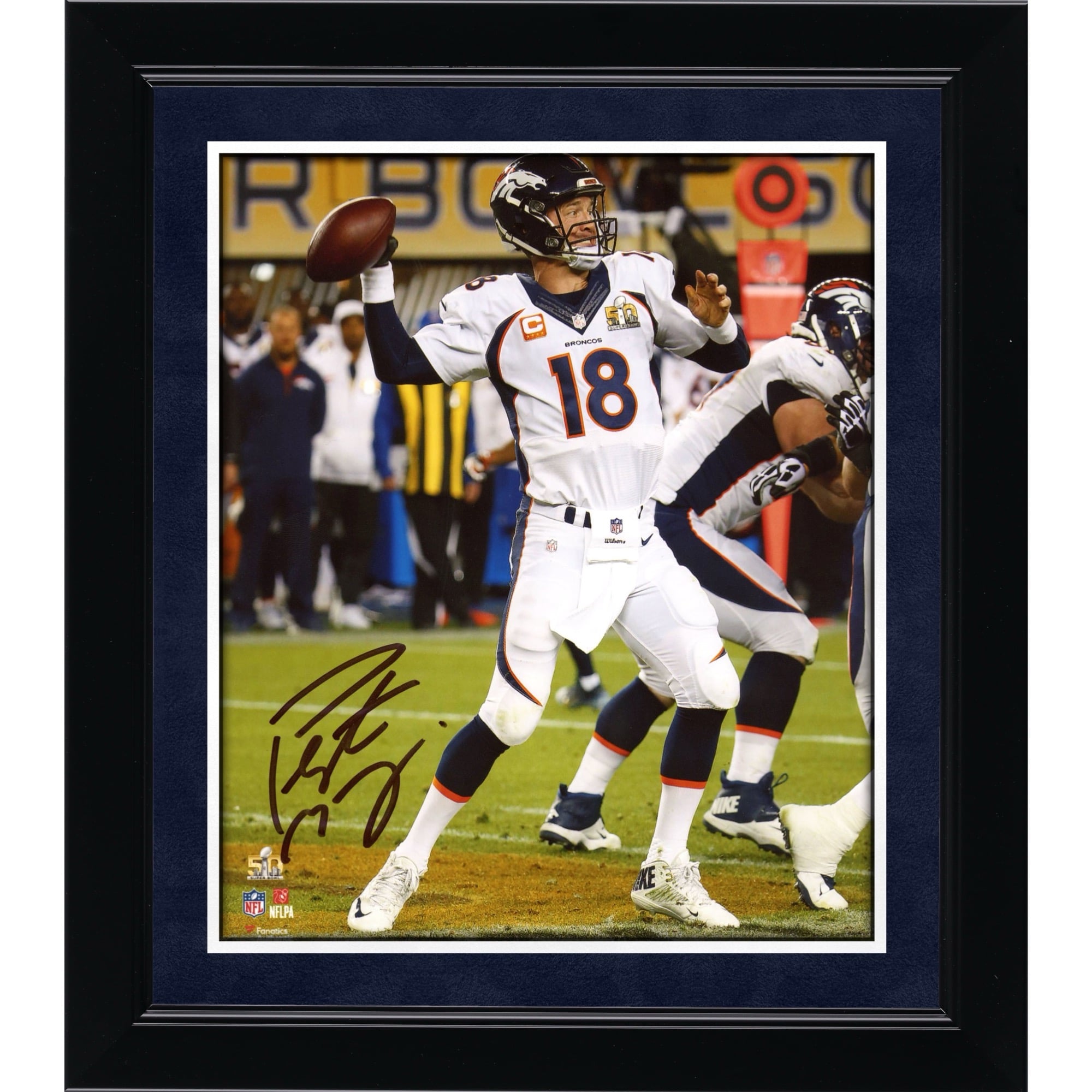 Peyton Manning Denver Broncos dédicacé 8" x 10" Super Bowl 50 Champions Action Photographie verticale