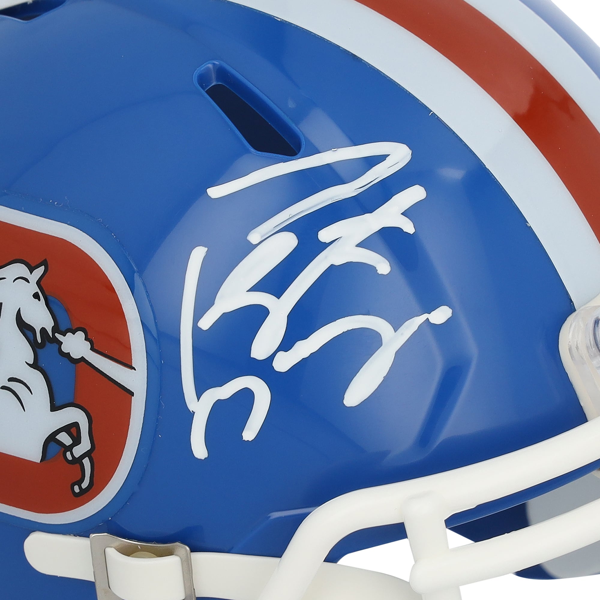 Casque miniature rétro Speed ​​de Peyton Manning (Denver Broncos), autographié par Riddell (1975-1996).