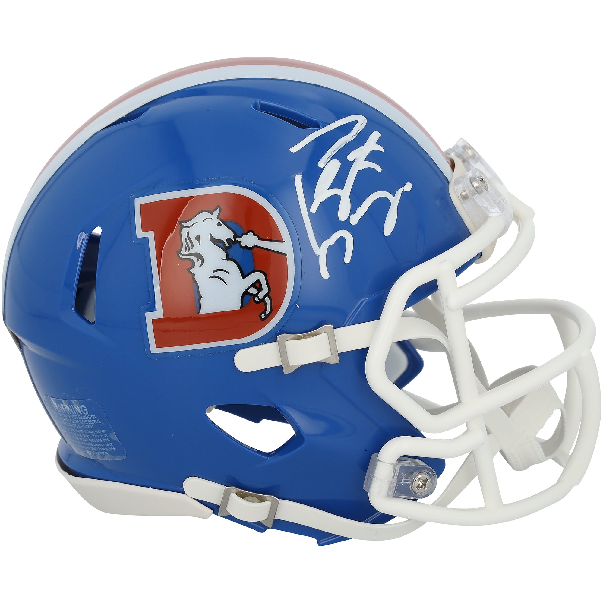 Casque miniature rétro Speed ​​de Peyton Manning (Denver Broncos), autographié par Riddell (1975-1996).