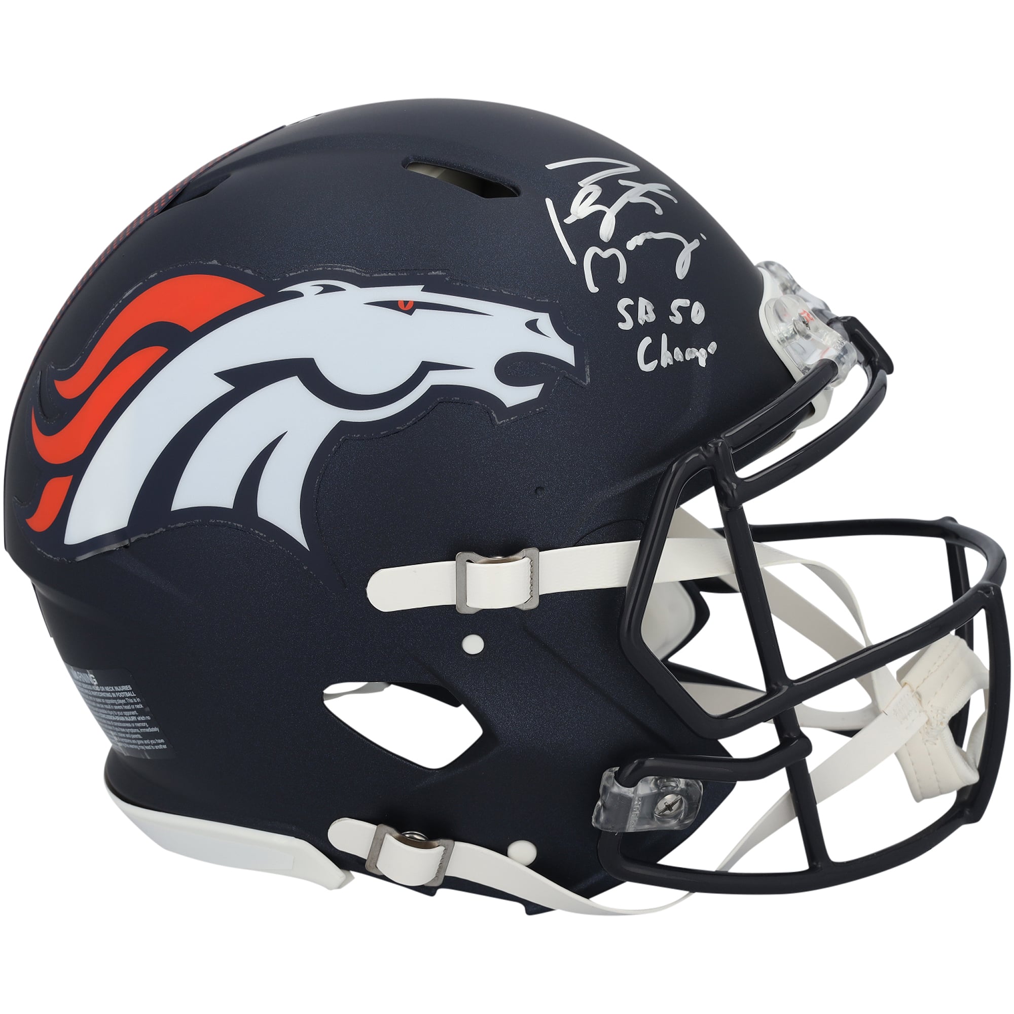 Casque Riddell Speed ​​Authentic 2024 autographié par Peyton Manning (Denver Broncos) avec inscription « SB50 Champ »