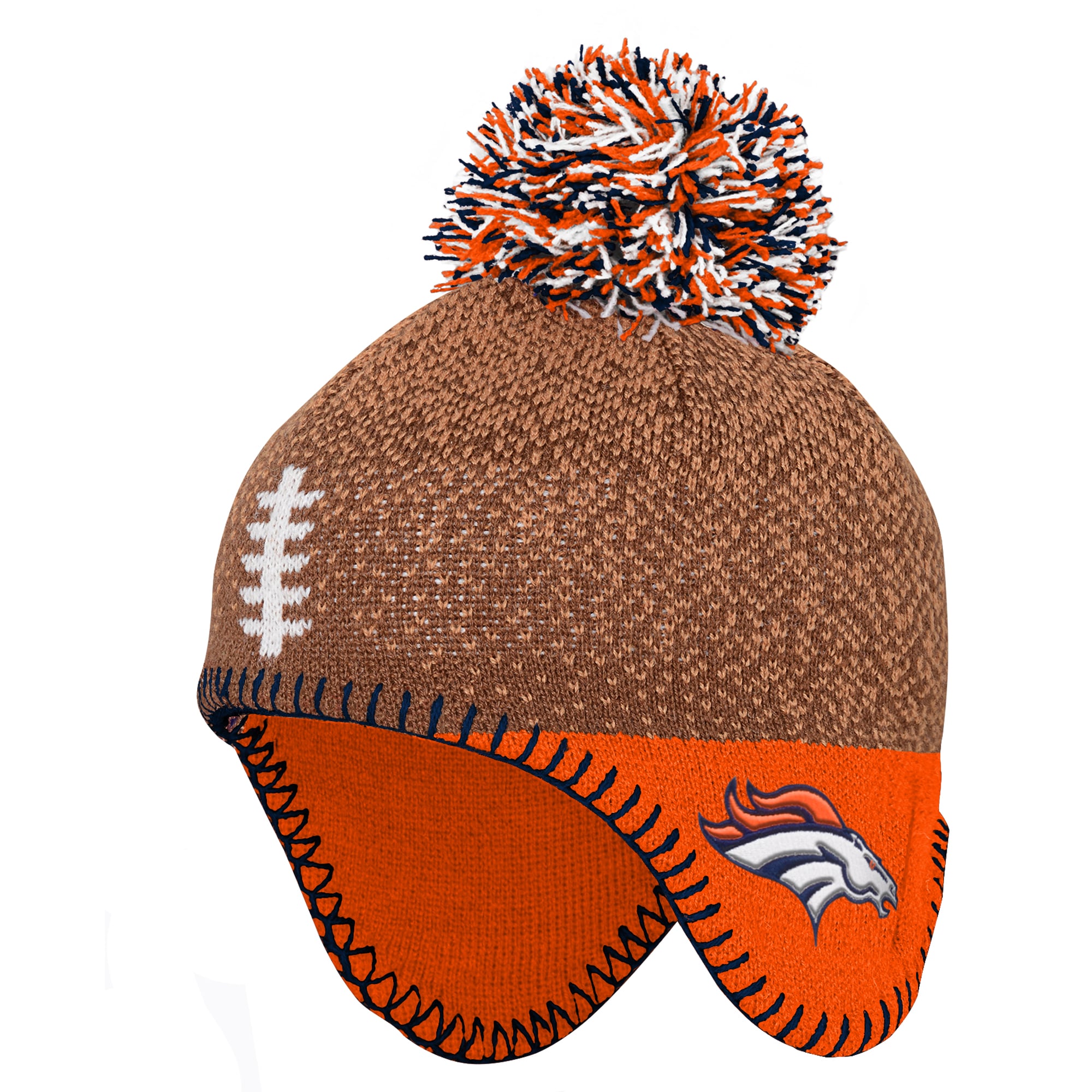 Bonnet tricoté marron à tête de football des Broncos de Denver pour enfants d'âge préscolaire