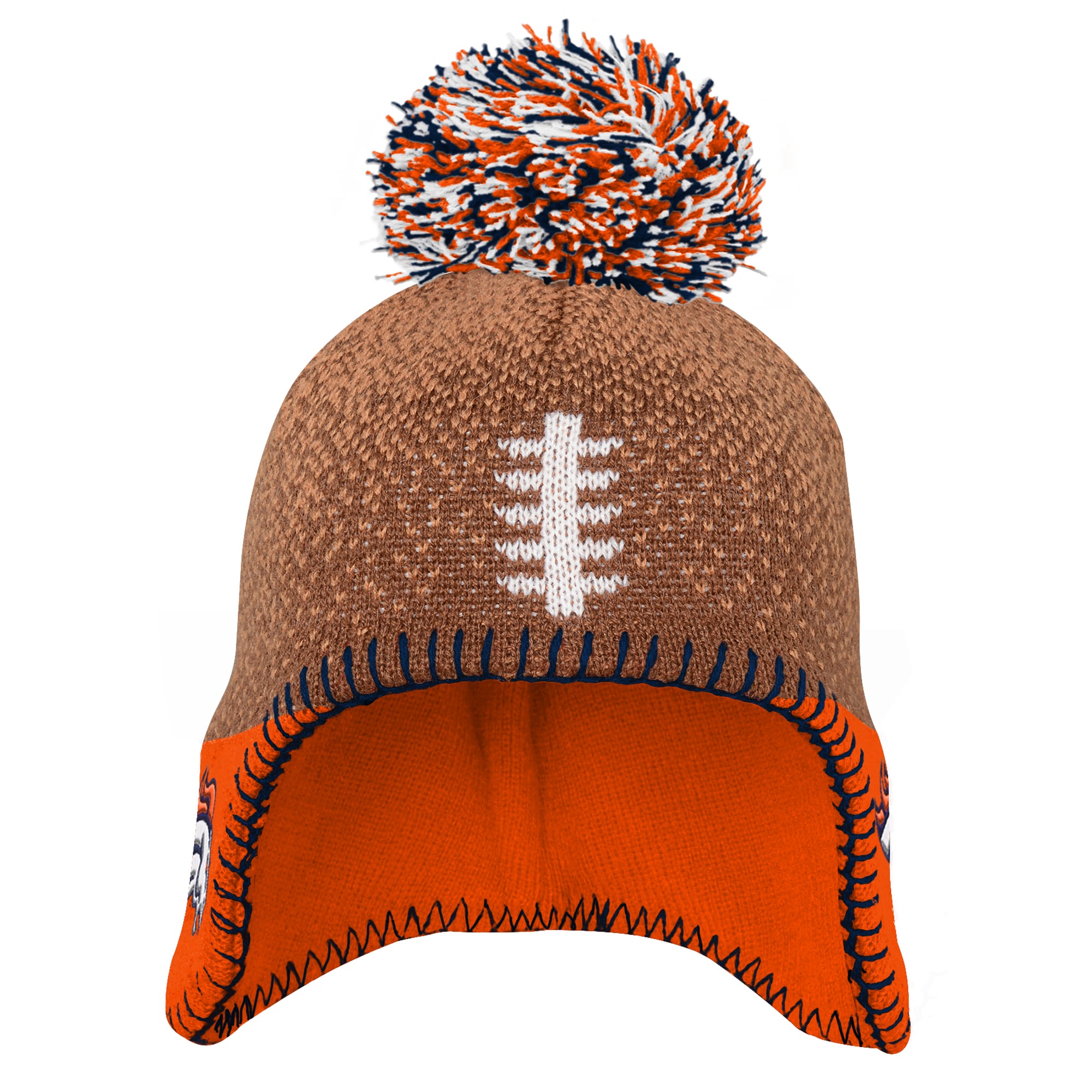 Bonnet tricoté marron à tête de football des Broncos de Denver pour enfants d'âge préscolaire