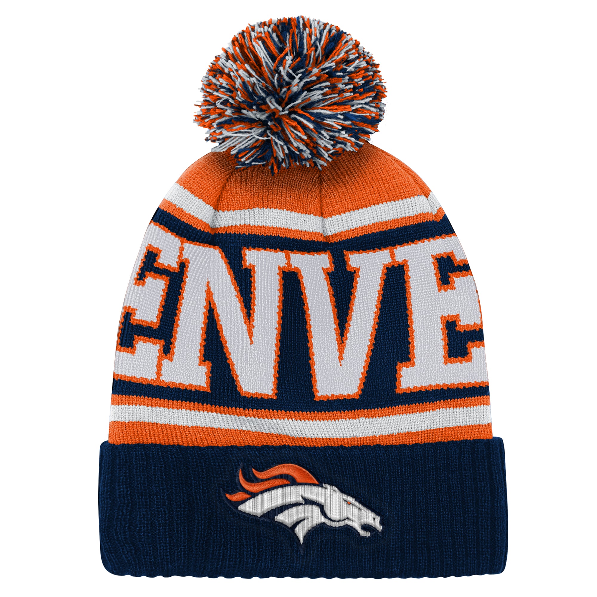 Bonnet en maille à revers True Edge bleu marine Denver Broncos pour enfants d'âge préscolaire Outerstuff avec pompon