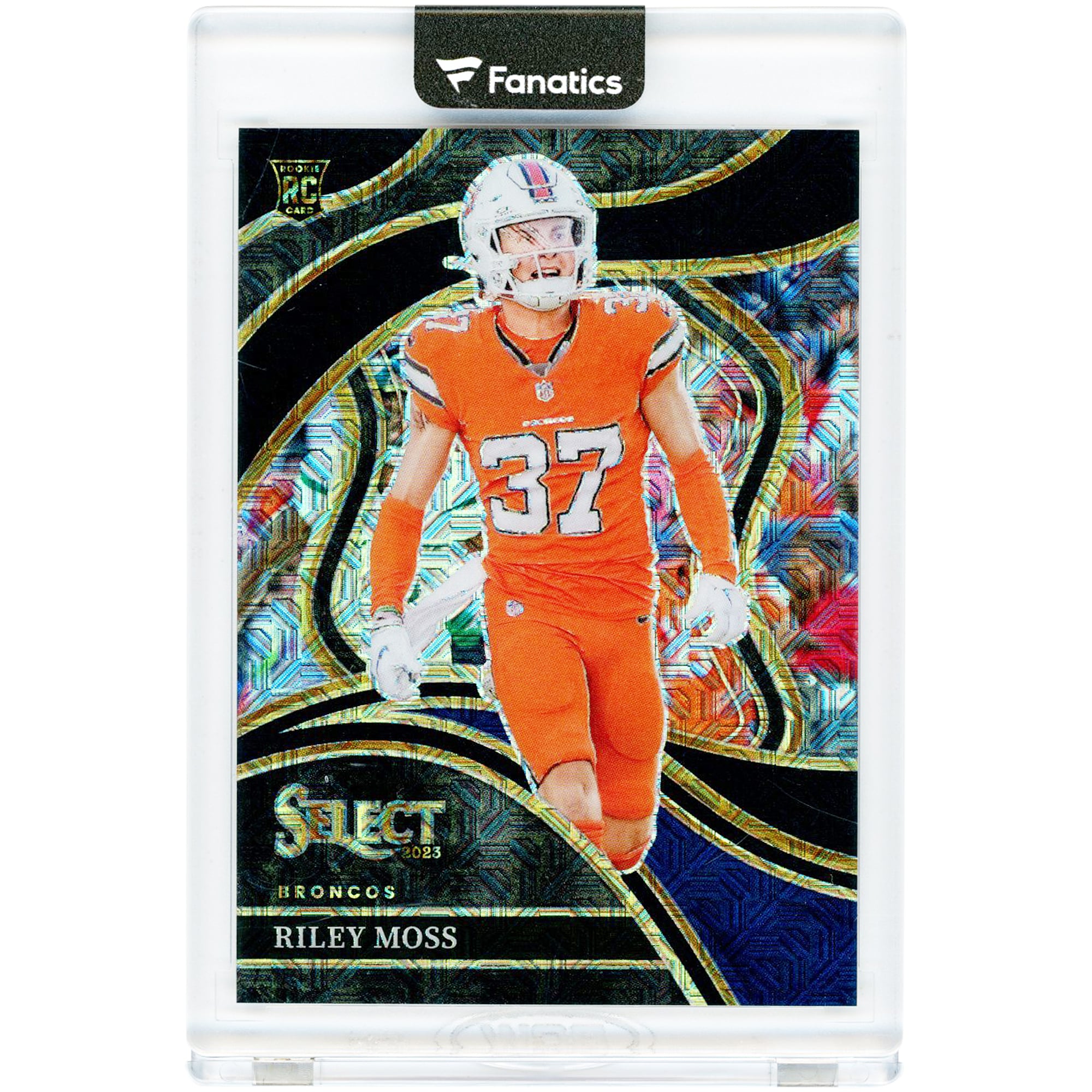 Carte de recrue Riley Moss Denver Broncos 2023 Panini Select Black Mojo Prizm #222 #1/1