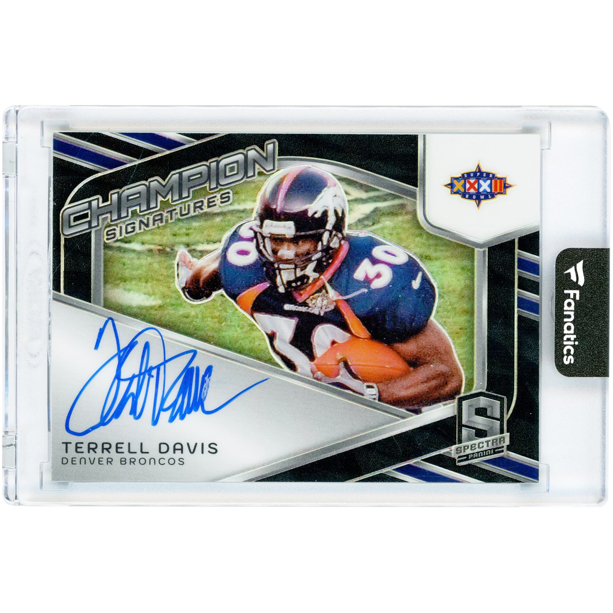 Carte autographiée Terrell Davis des Broncos de Denver, collection Panini Spectra Champion Signatures 2024, n° CS-TDS, n° 21/25