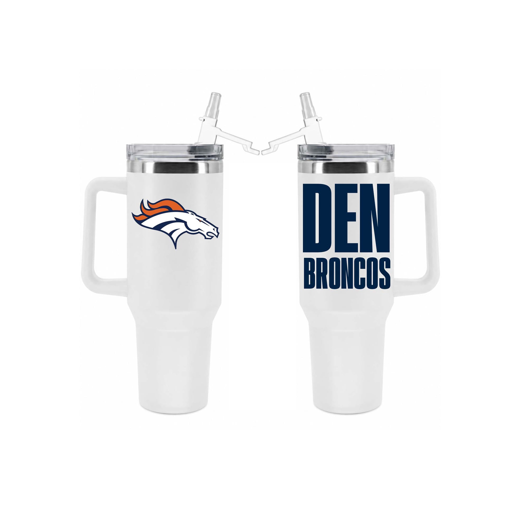 Gobelet isotherme en acier inoxydable Denver Broncos de 1,2 L (40 oz) avec paille rabattable, de The Memory Company.