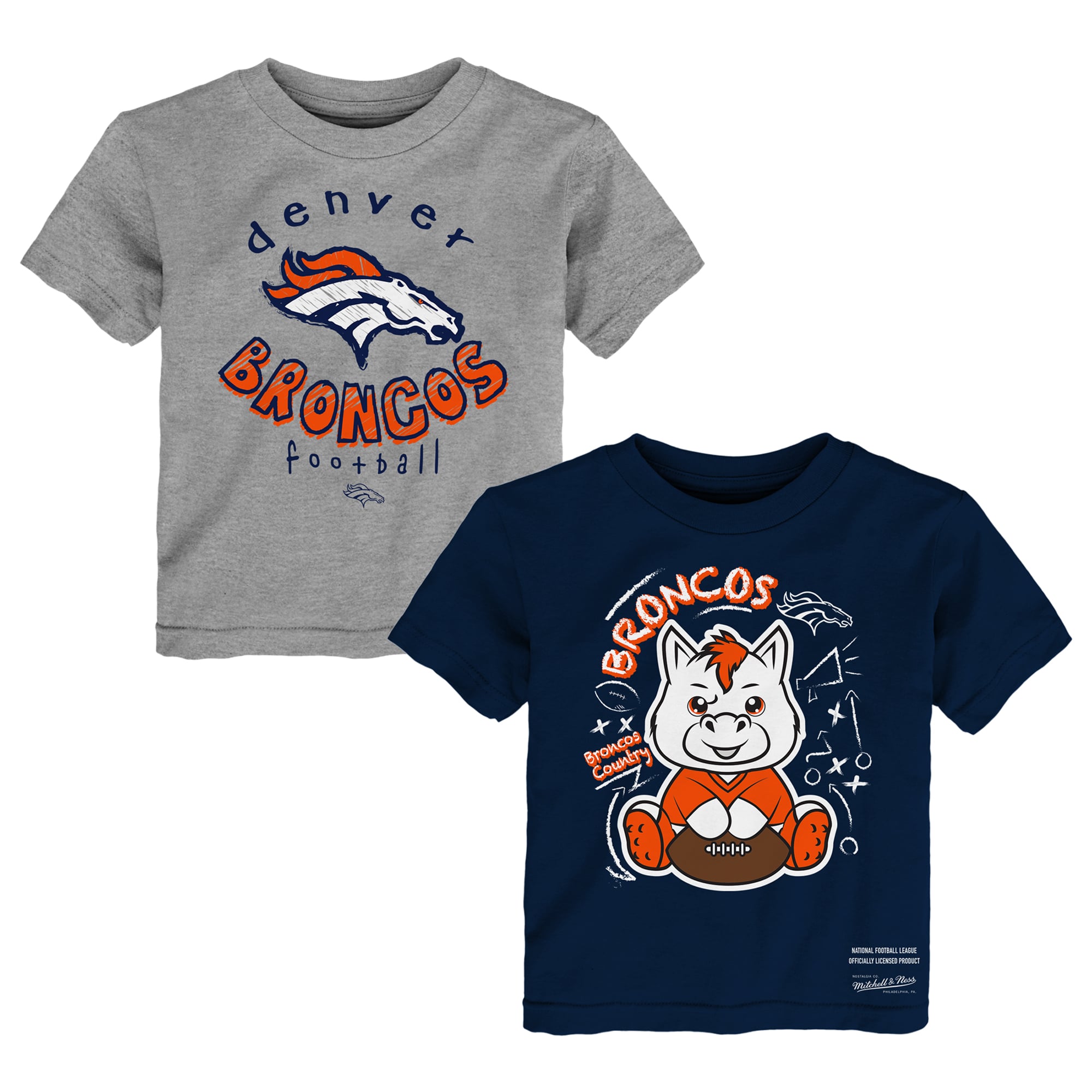 Toddler Mitchell & Ness Navy/Gray Denver Broncos Two-Pack Sketched Up T-Shirt Set