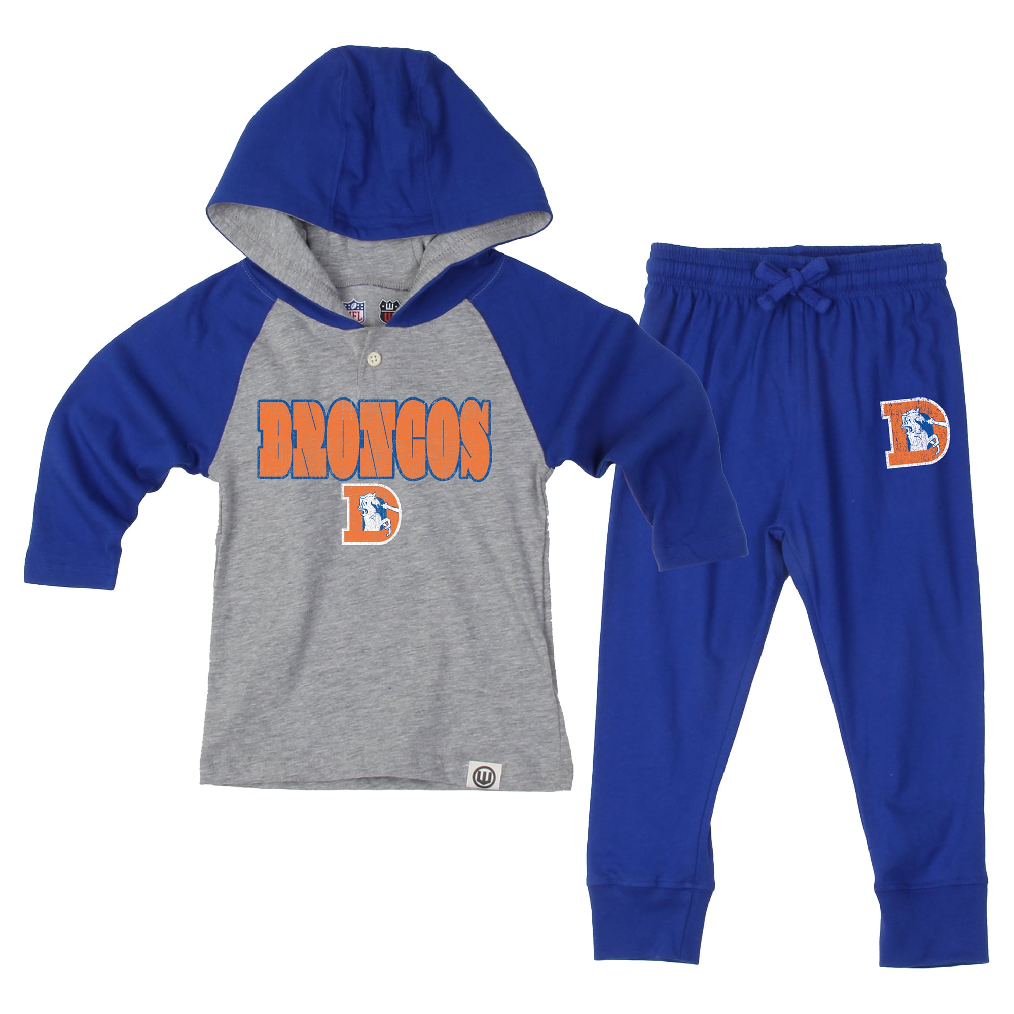 Toddler Wes & Willy Heather Gray/Royal Denver Broncos Henley Hoodie Sweatpants Set