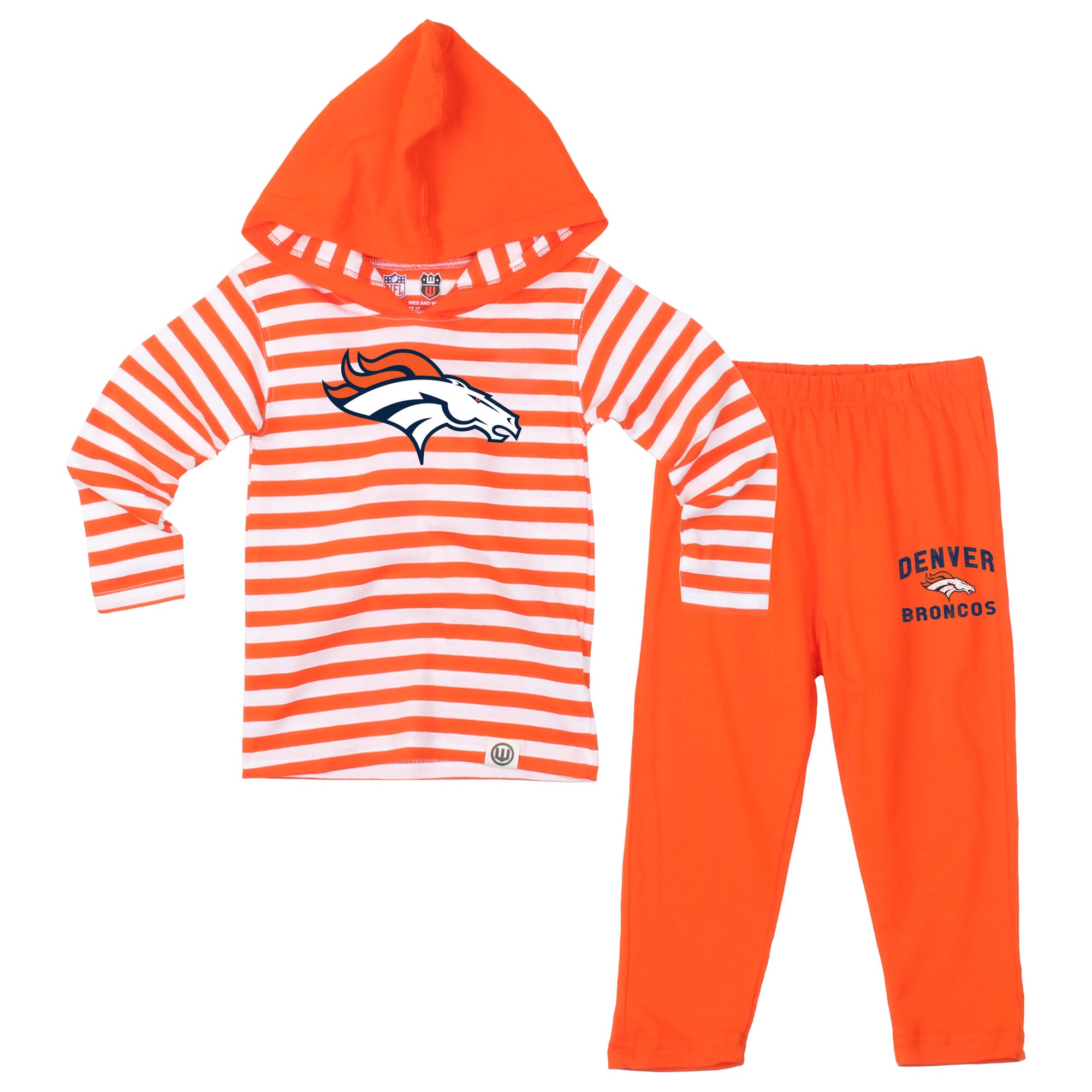 Ensemble pour tout-petit Wes & Willy orange Denver Broncos à rayures : haut manches longues et pantalon capuche.