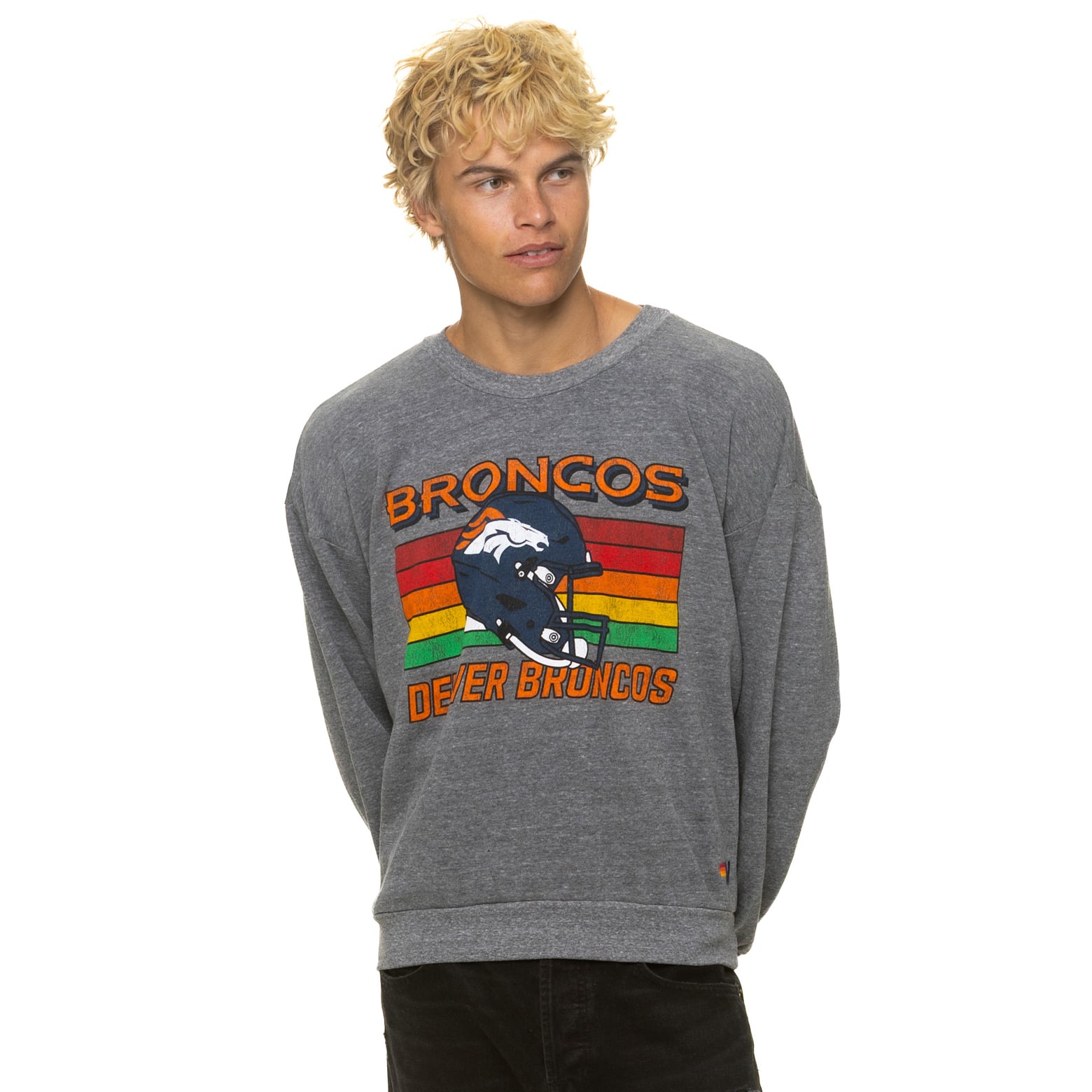 Sweat-shirt unisexe Aviator Nation gris chiné Denver Broncos, coupe décontractée, en mélange de trois matières.