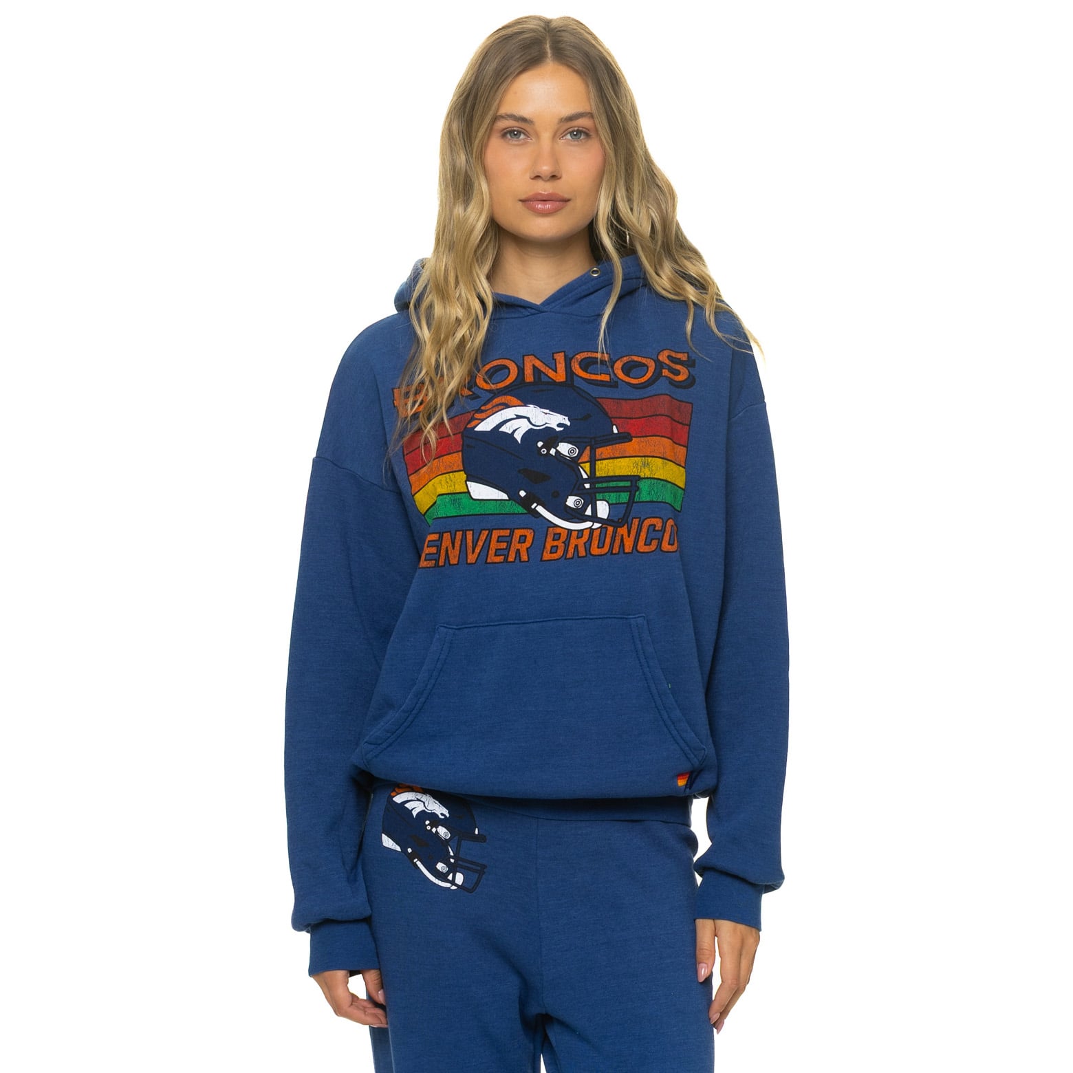 Sweat à capuche unisexe Aviator Nation bleu marine Denver Broncos, coupe décontractée, en mélange de trois matières.