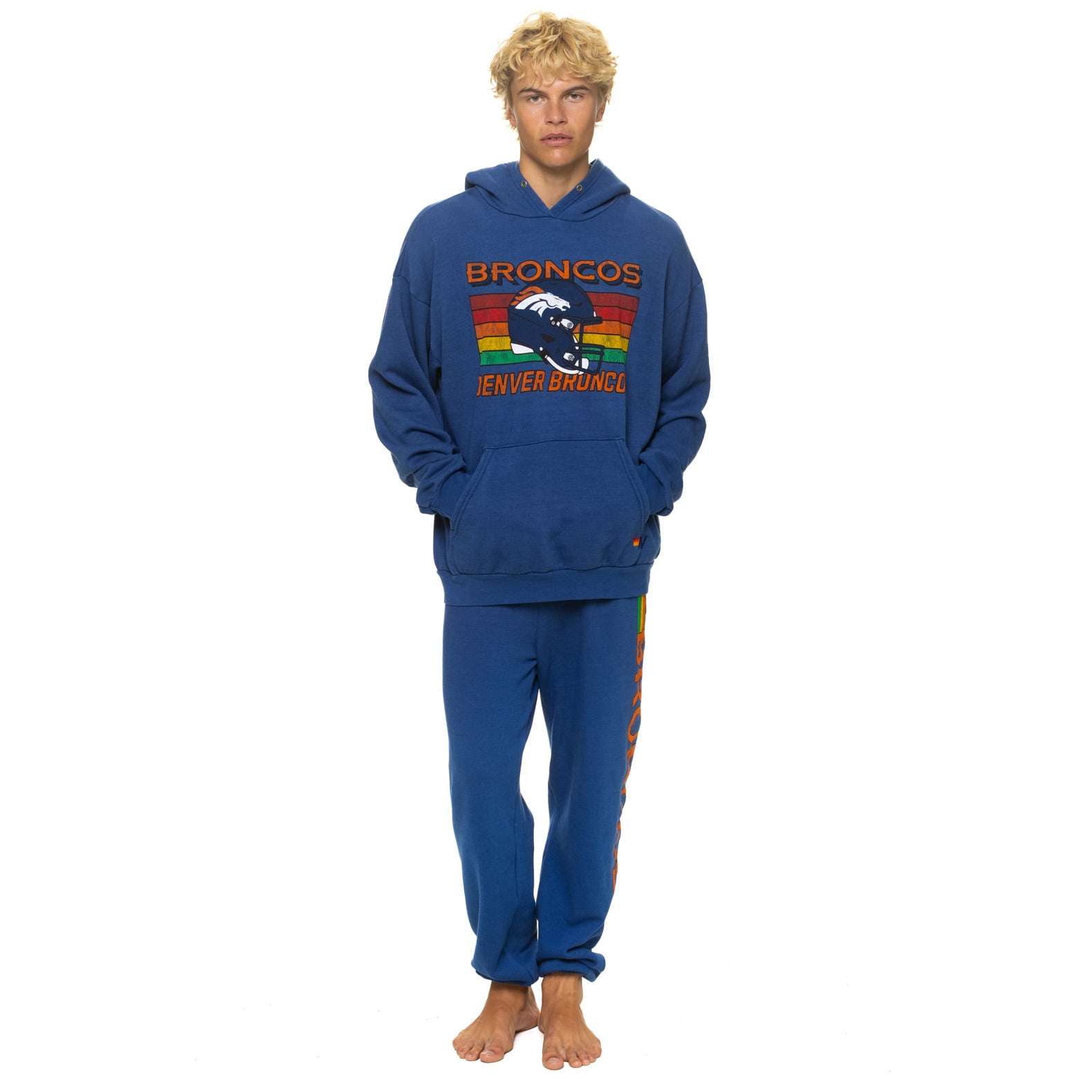 Sweat à capuche unisexe Aviator Nation bleu marine Denver Broncos, coupe décontractée, en mélange de trois matières.