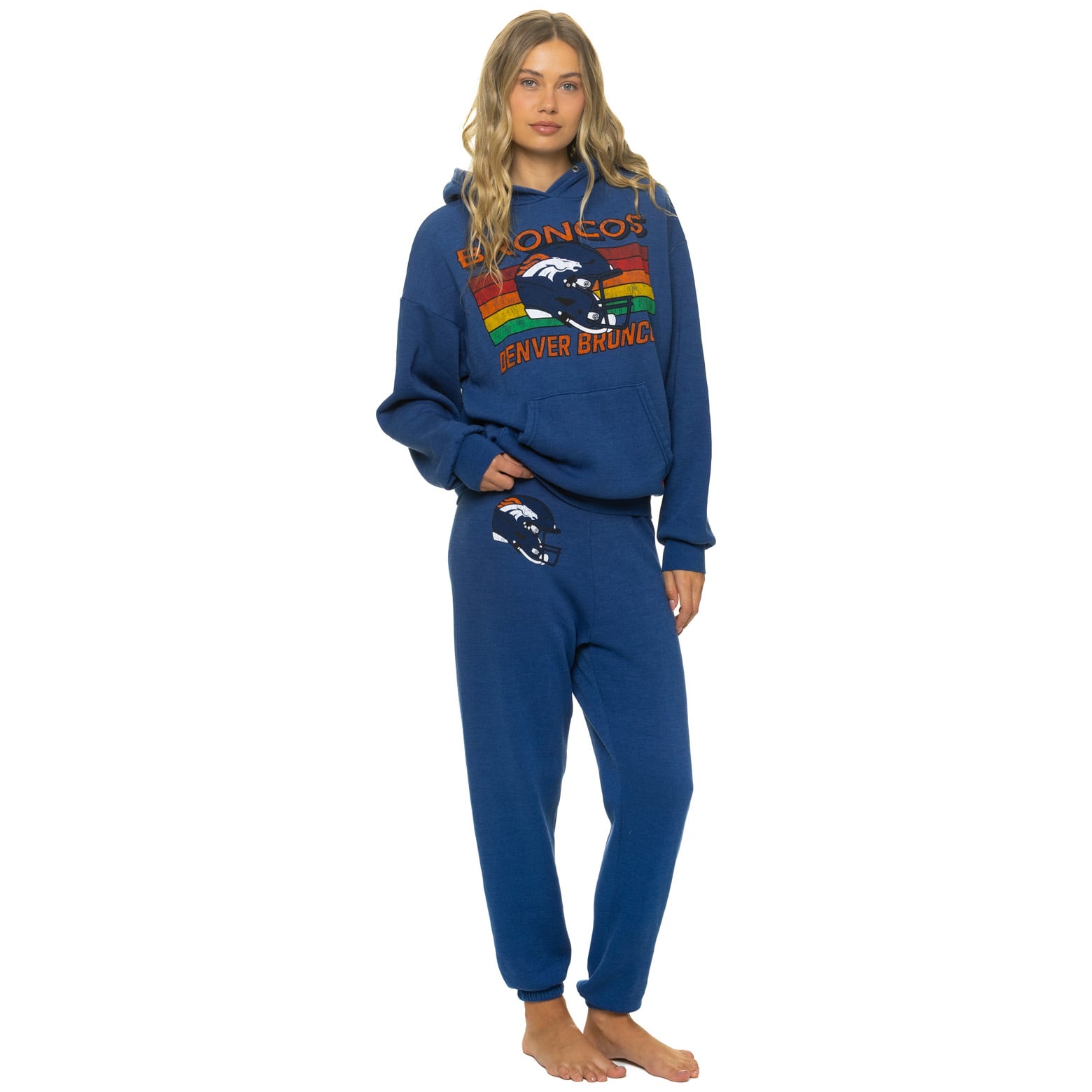 Sweat à capuche unisexe Aviator Nation bleu marine Denver Broncos, coupe décontractée, en mélange de trois matières.