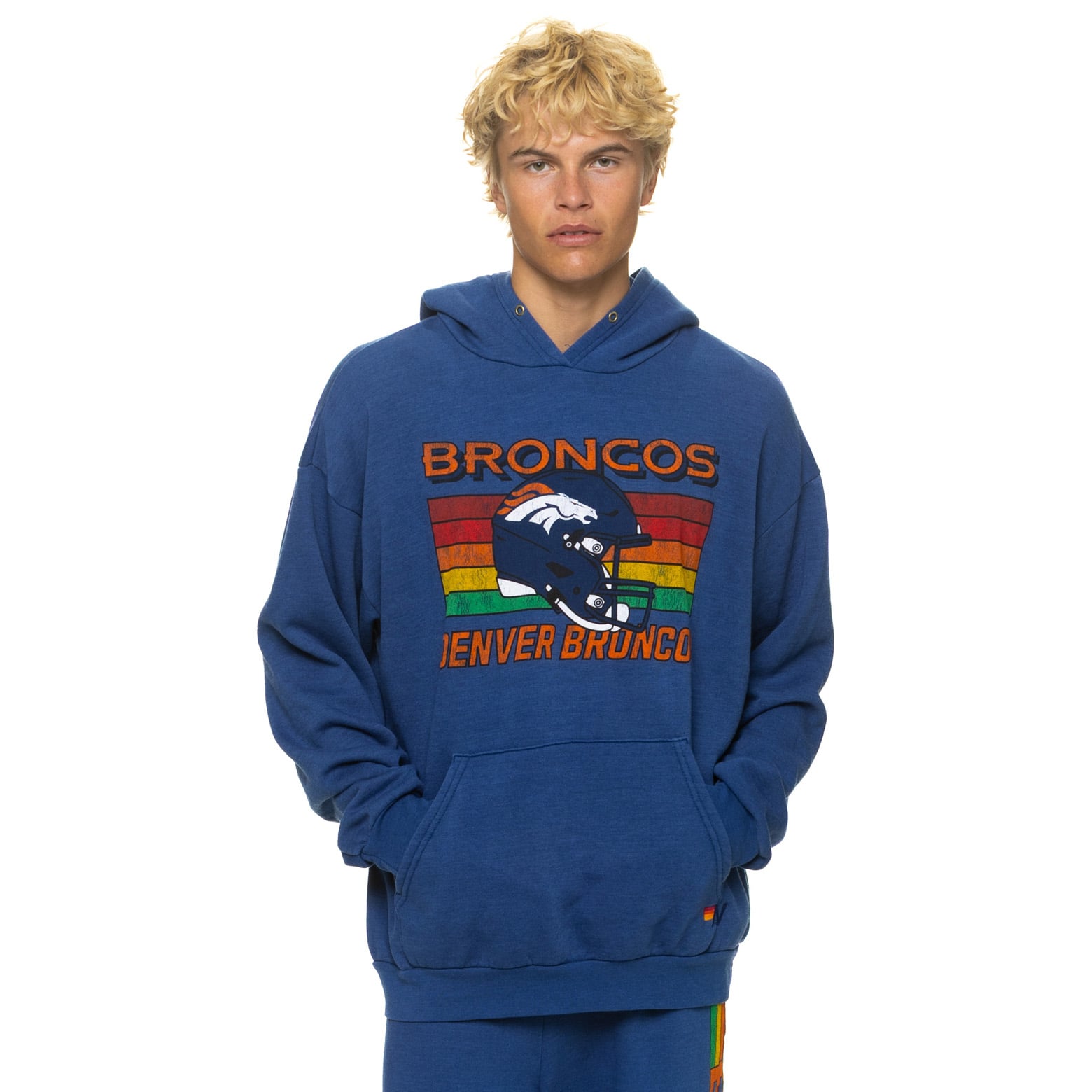 Sweat à capuche unisexe Aviator Nation bleu marine Denver Broncos, coupe décontractée, en mélange de trois matières.