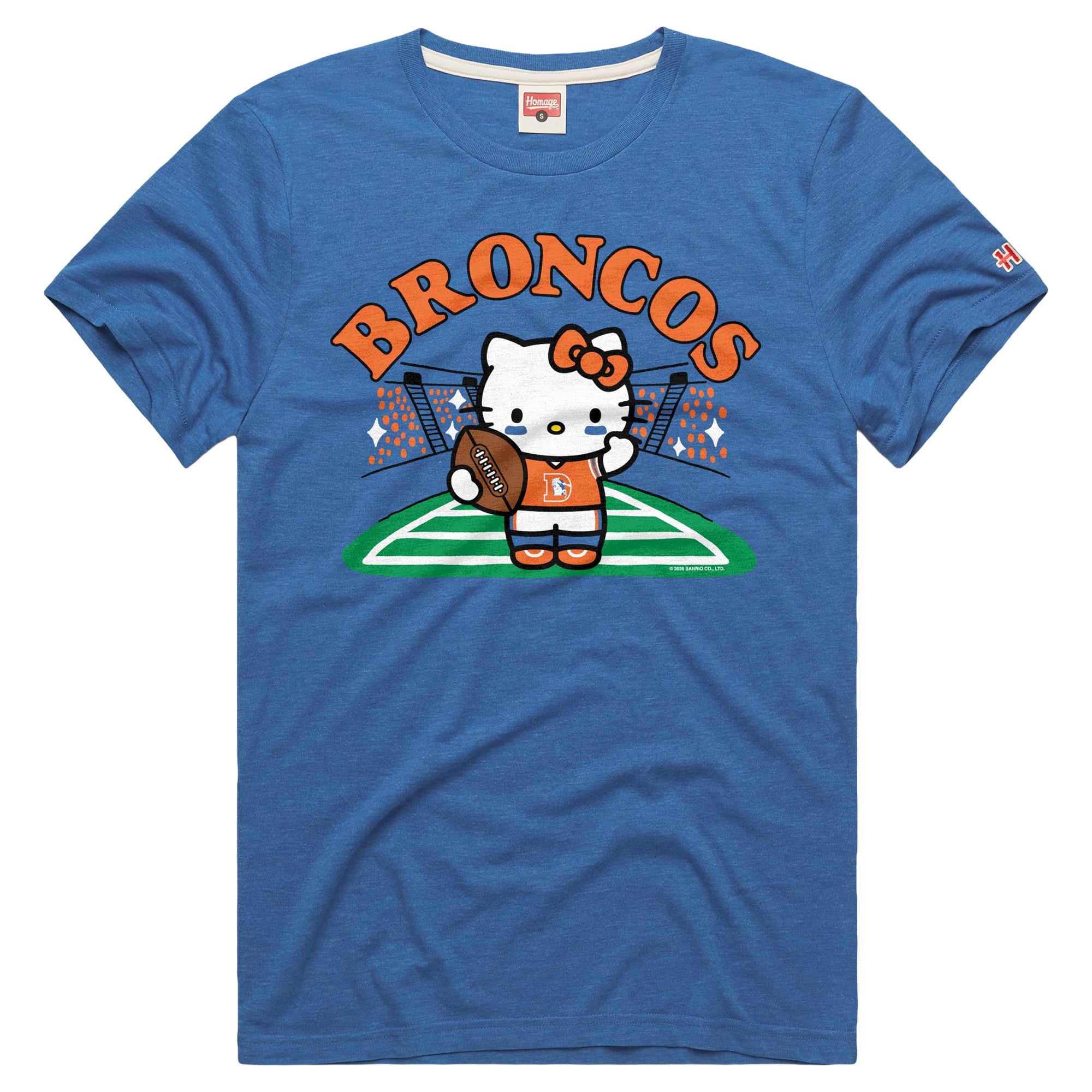 T-shirt unisexe bleu hommage Denver Broncos x Hello Kitty en mélange de trois matières