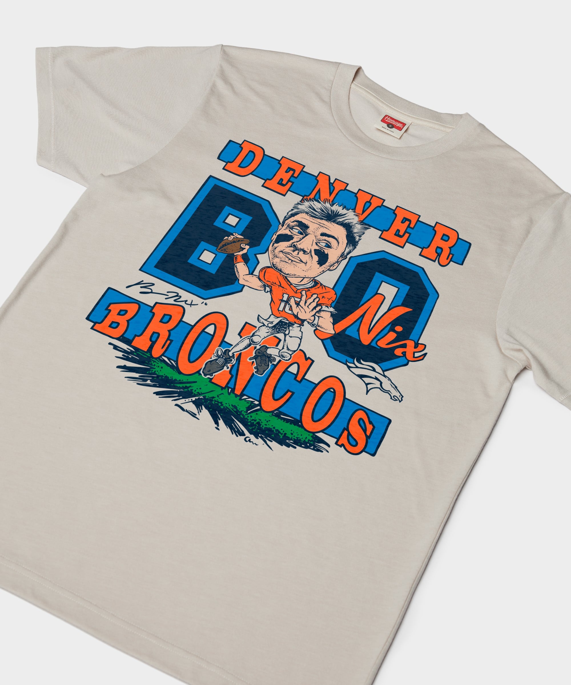 Unisex Homage Bo Nix Stone Denver Broncos Caricature Player Graphic Tri-Blend T-Shirt