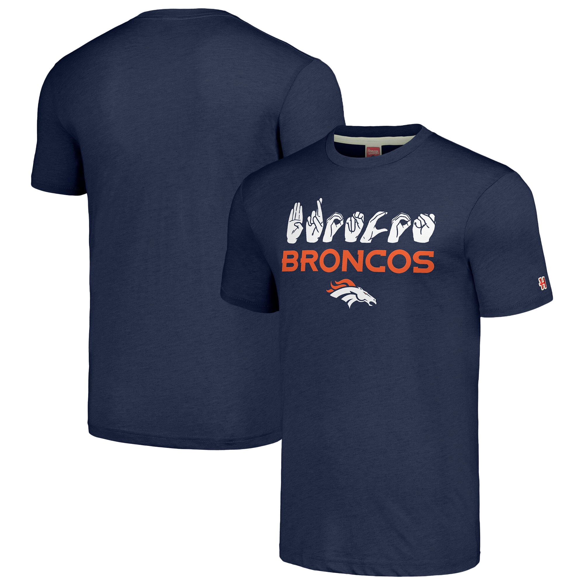 T-shirt unisexe hommage bleu marine Denver Broncos The NFL ASL Collection par Love Sign American Language