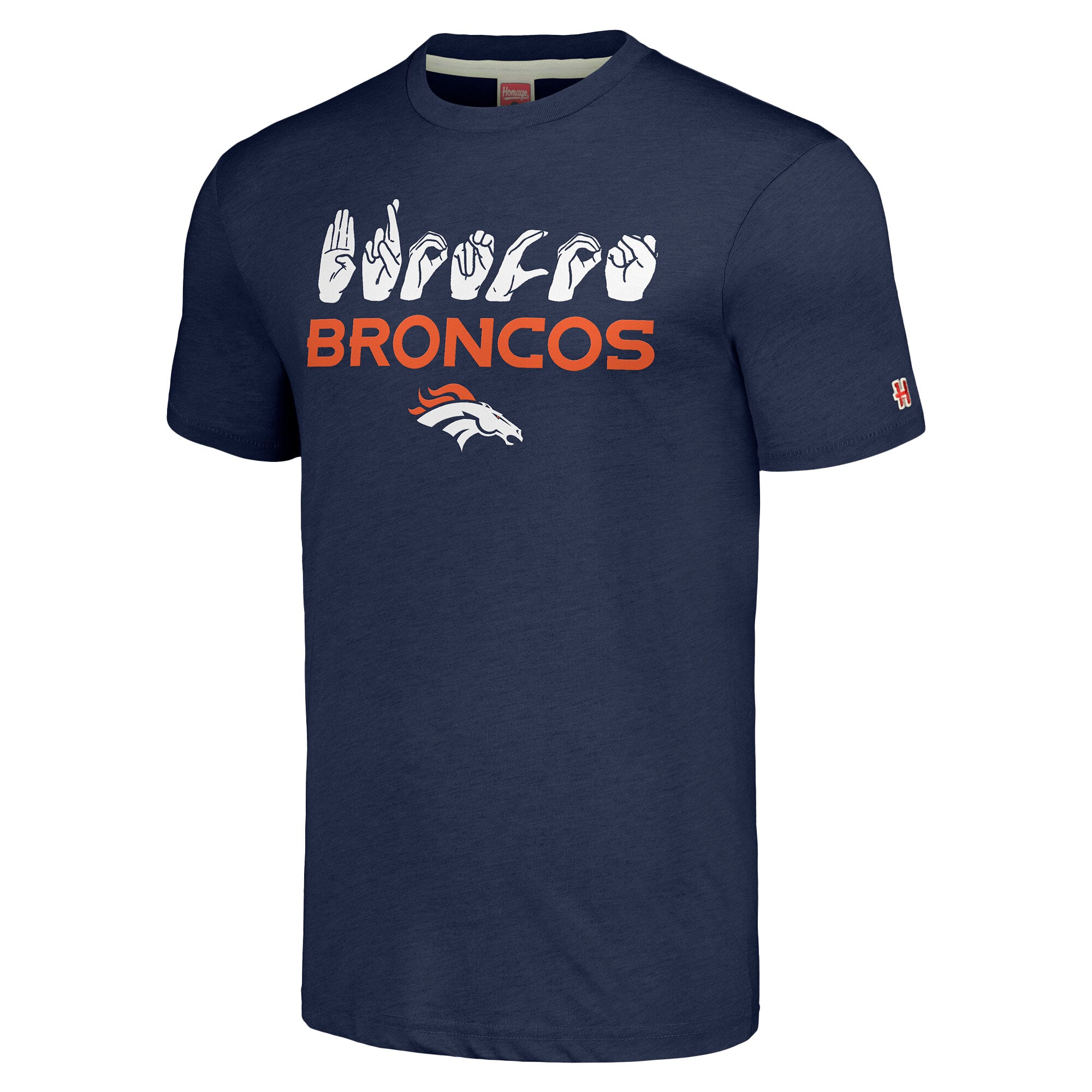 T-shirt unisexe hommage bleu marine Denver Broncos The NFL ASL Collection par Love Sign American Language
