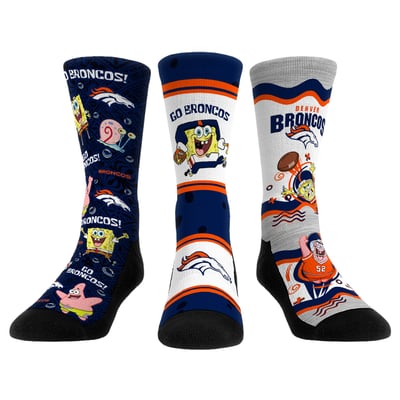  Denver Broncos Rock Em Unisex x Nickelodeon Spongebob Squarepants 3-Pack Crew Socks Set - 