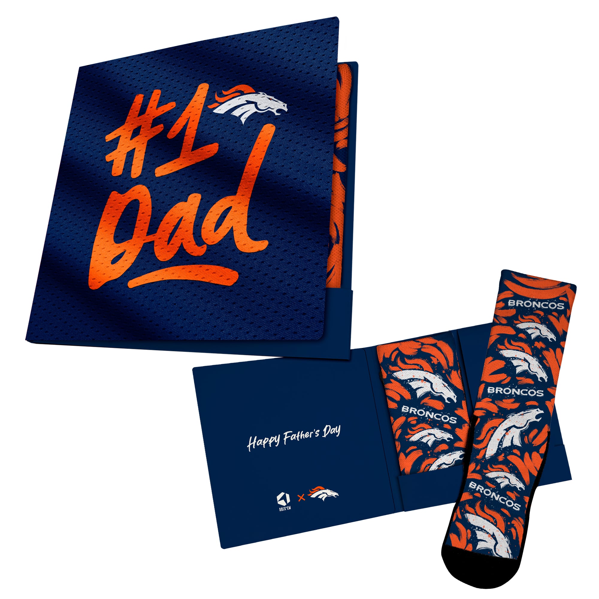 Chaussettes unisexes Rock Em Navy Denver Broncos #1 Dad Gift Card Socks