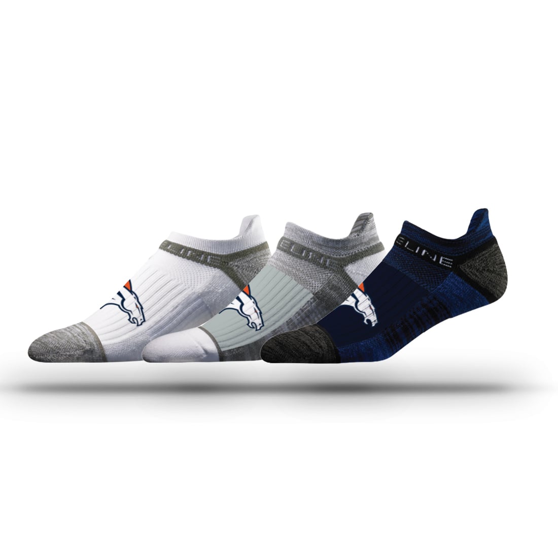 Ensemble unisexe de trois paires de chaussettes Strideline Denver Broncos avec logo de l'équipe