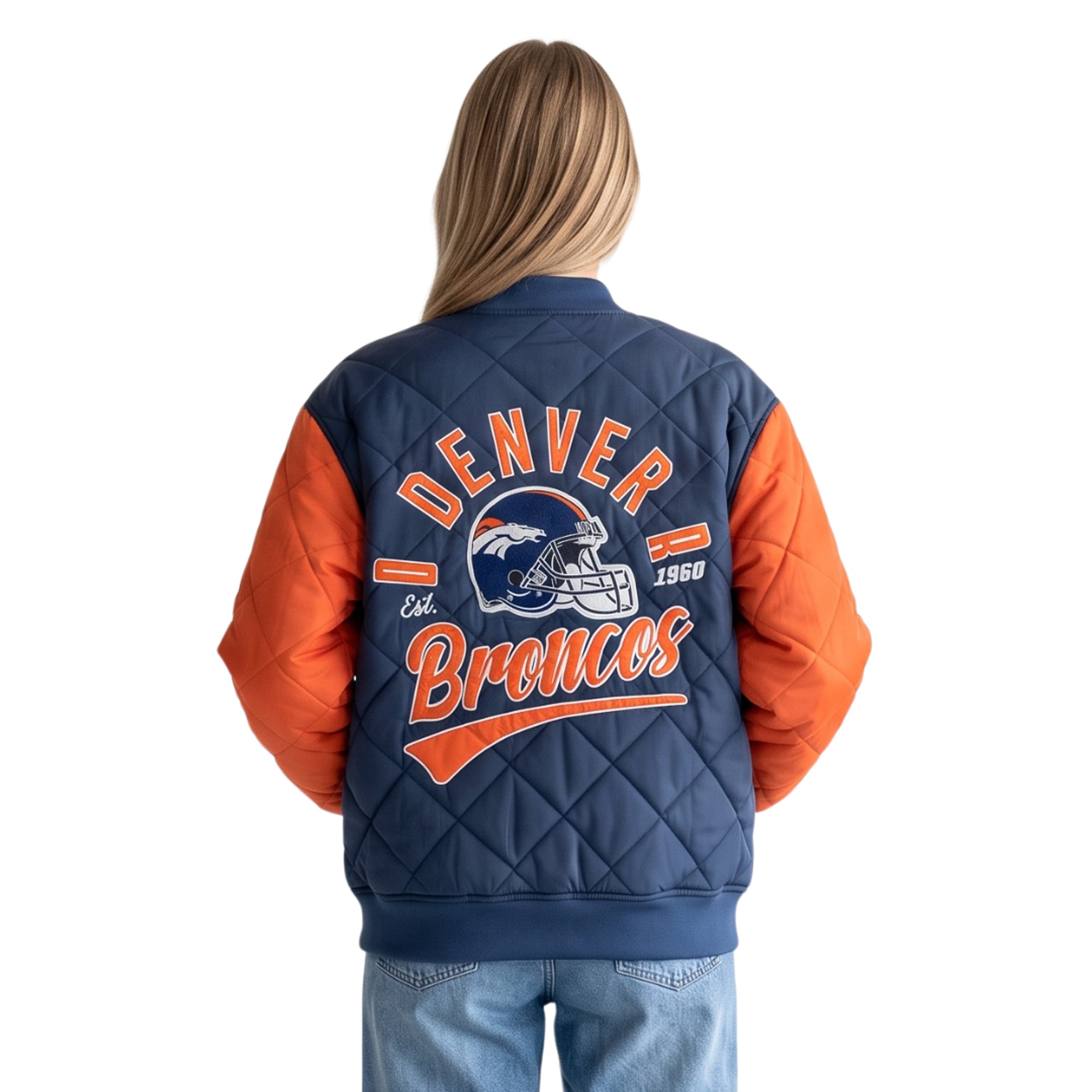 Veste bomber matelassée unisexe The Wild Collective bleu marine Denver Broncos