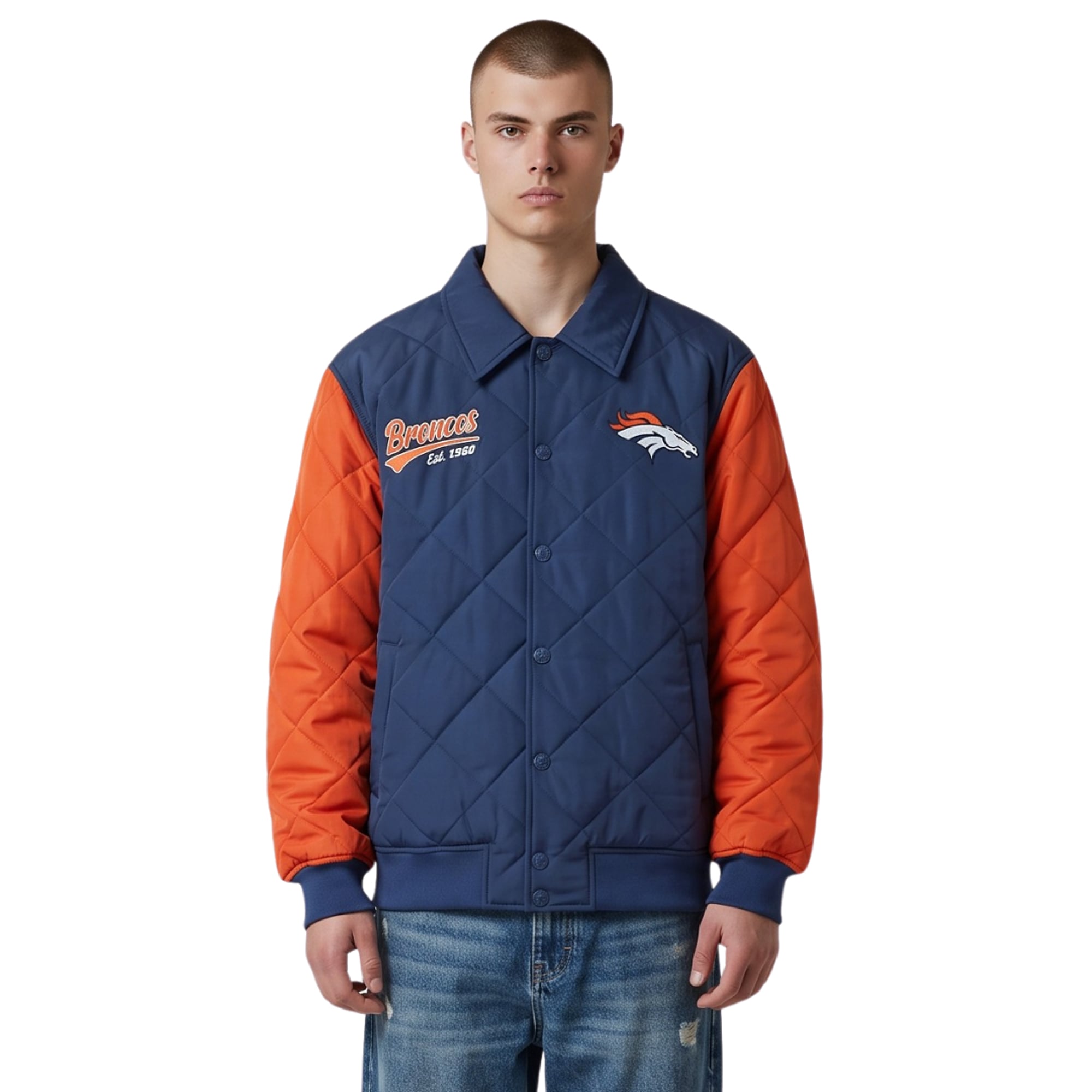 Veste bomber matelassée unisexe The Wild Collective bleu marine Denver Broncos