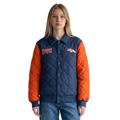 Denver Broncos The Wild Collective Collared Quilted Bomber - Navy