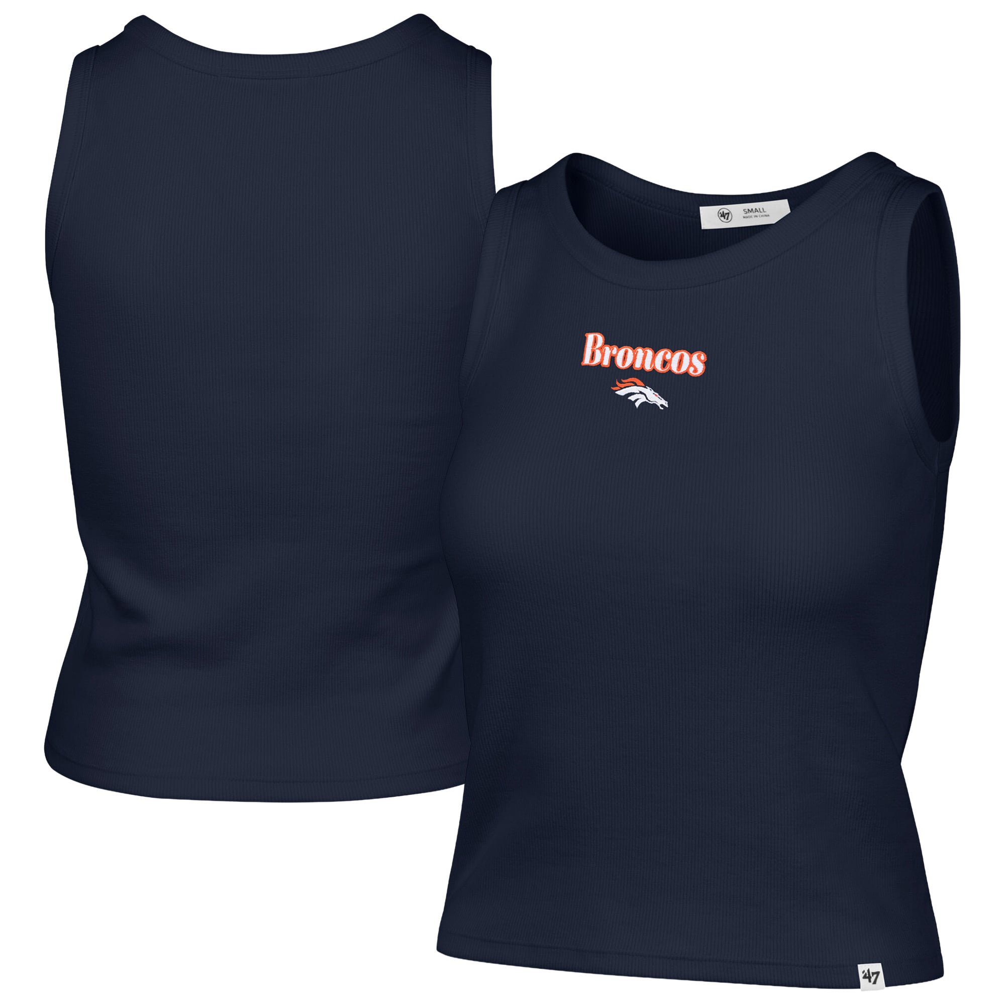 Débardeur court côtelé à coupe droite pour femme, modèle 47, Denver Broncos, bleu marine