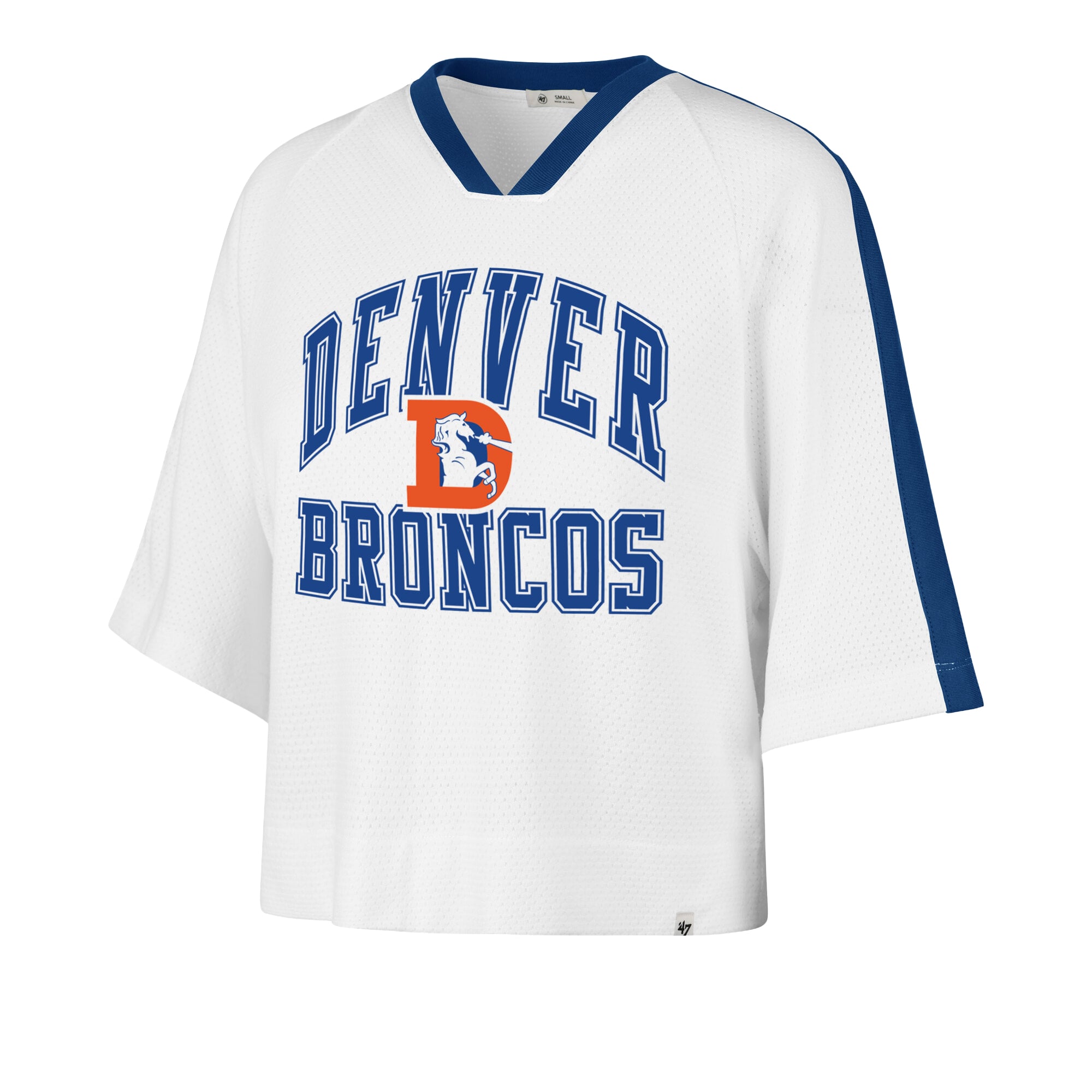 Women's '47 White Denver Broncos Big Overarch Drop Needle Raglan V-Neck T-Shirt